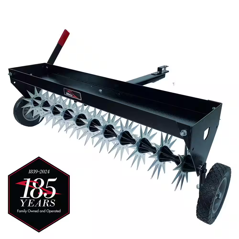 40 In. Pull-Behind Spike Aerator with Transport Wheels for Lawn Tractors and Zero-Turn Mowers