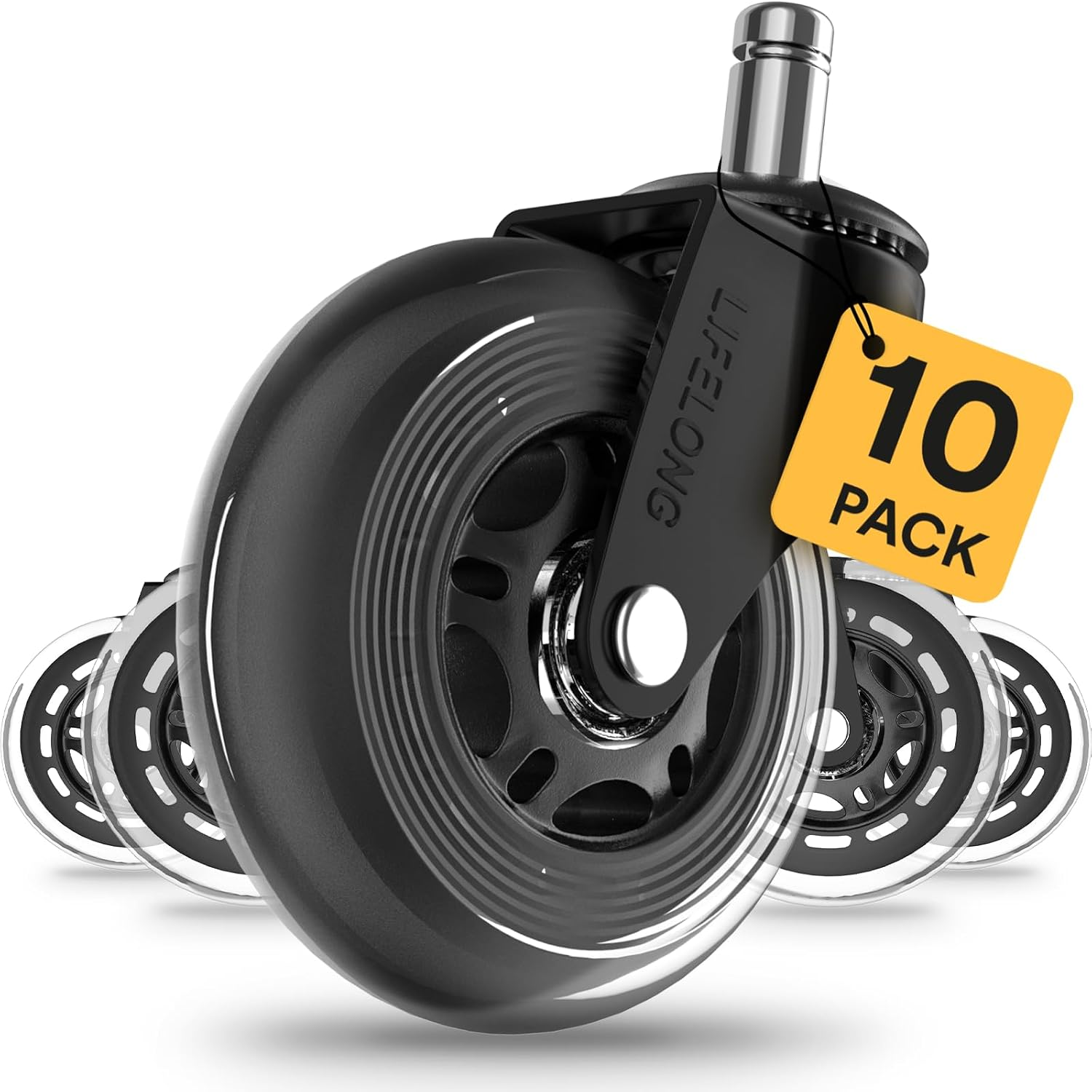 Office Chair Wheels Replacement Rubber Chair Casters for Hardwood Floors and Carpet, Set of 5, Heavy Duty Casters for Chairs to Replace Office Chair Mats - Fits 98% (10 Pack)