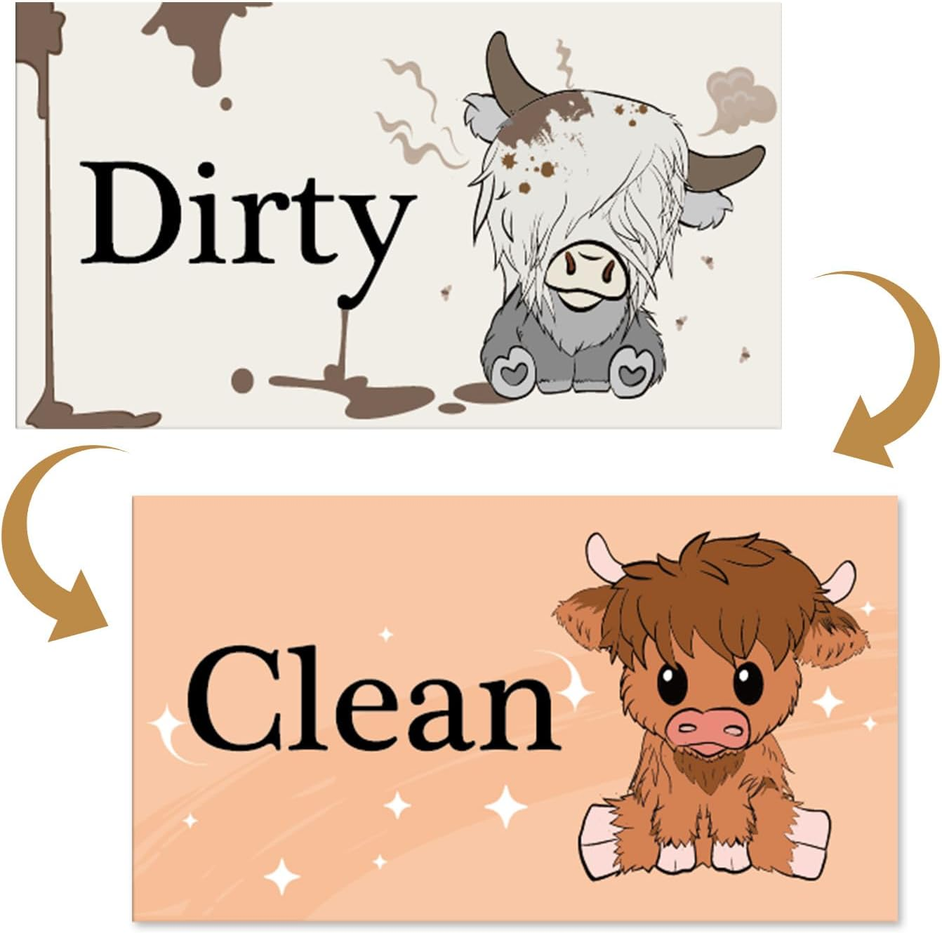 Dishwasher Magnet Clean Dirty Sign -  Funny Cute Highland Cow Clean Dirty Magnet for Dishwasher Double Sided Strong Dishwasher Magnets Flip Sign Magnetic Indicator for Kitchen Decor
