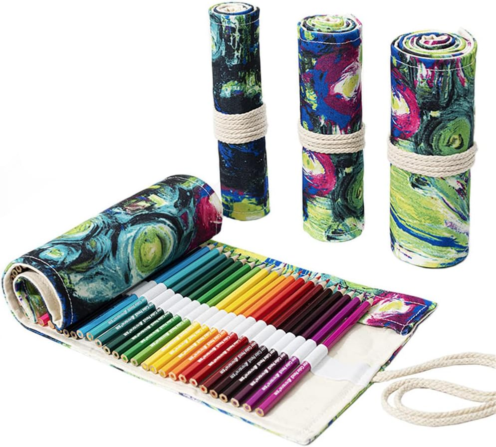 24/36/72 Slots Pencil Wrap Pencil Rolls, Artist Colored Pencils Roll Up Bag Short Brushes Pouch Case Pencils Organizer for Drawing Coloring and Sketching (Ink Painting, 72slots)