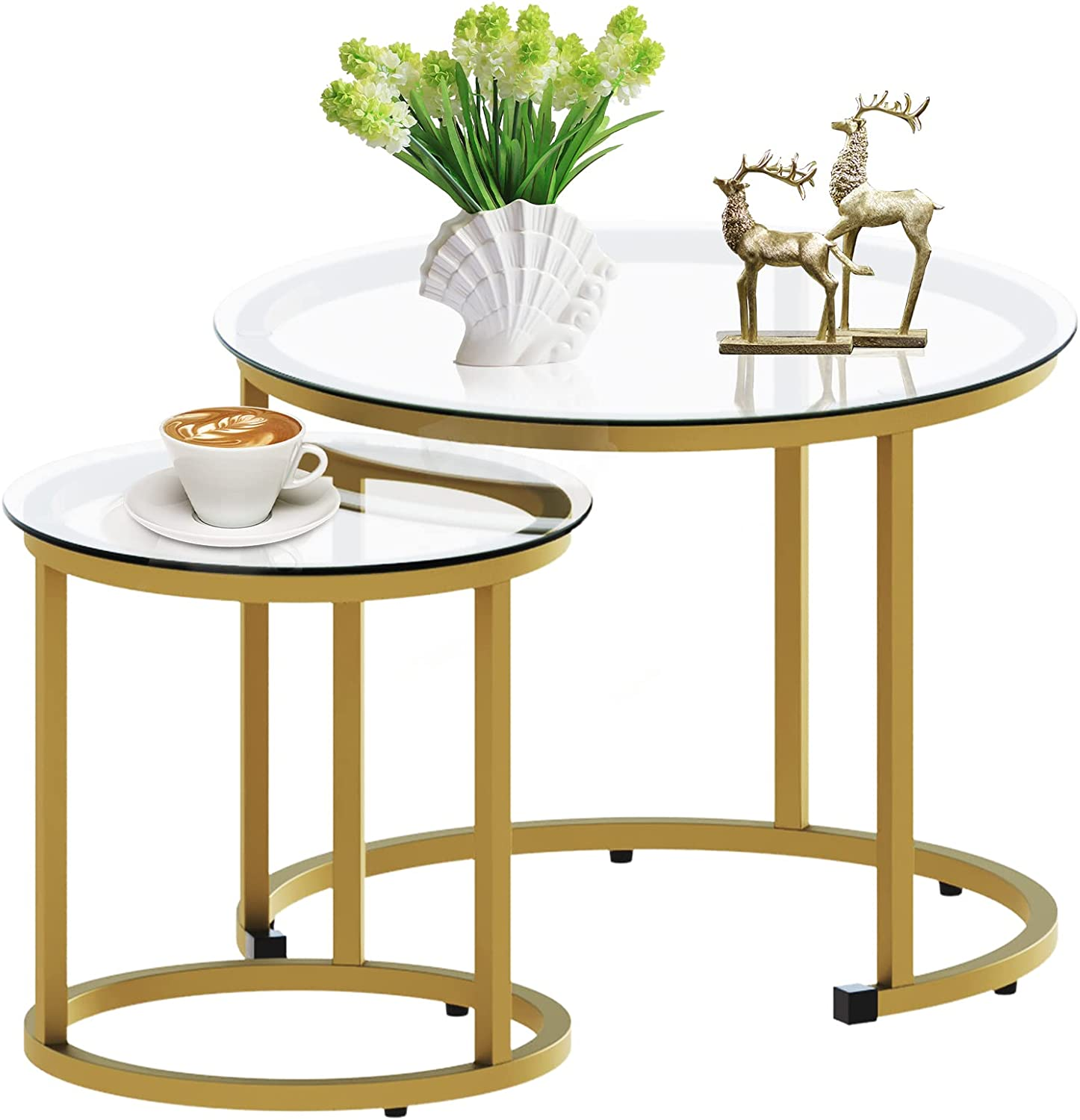 ABOXOO aboxoo Round Nesting Coffee Table Side Table Set of 2 End Tables for L... - Picture 3 of 4