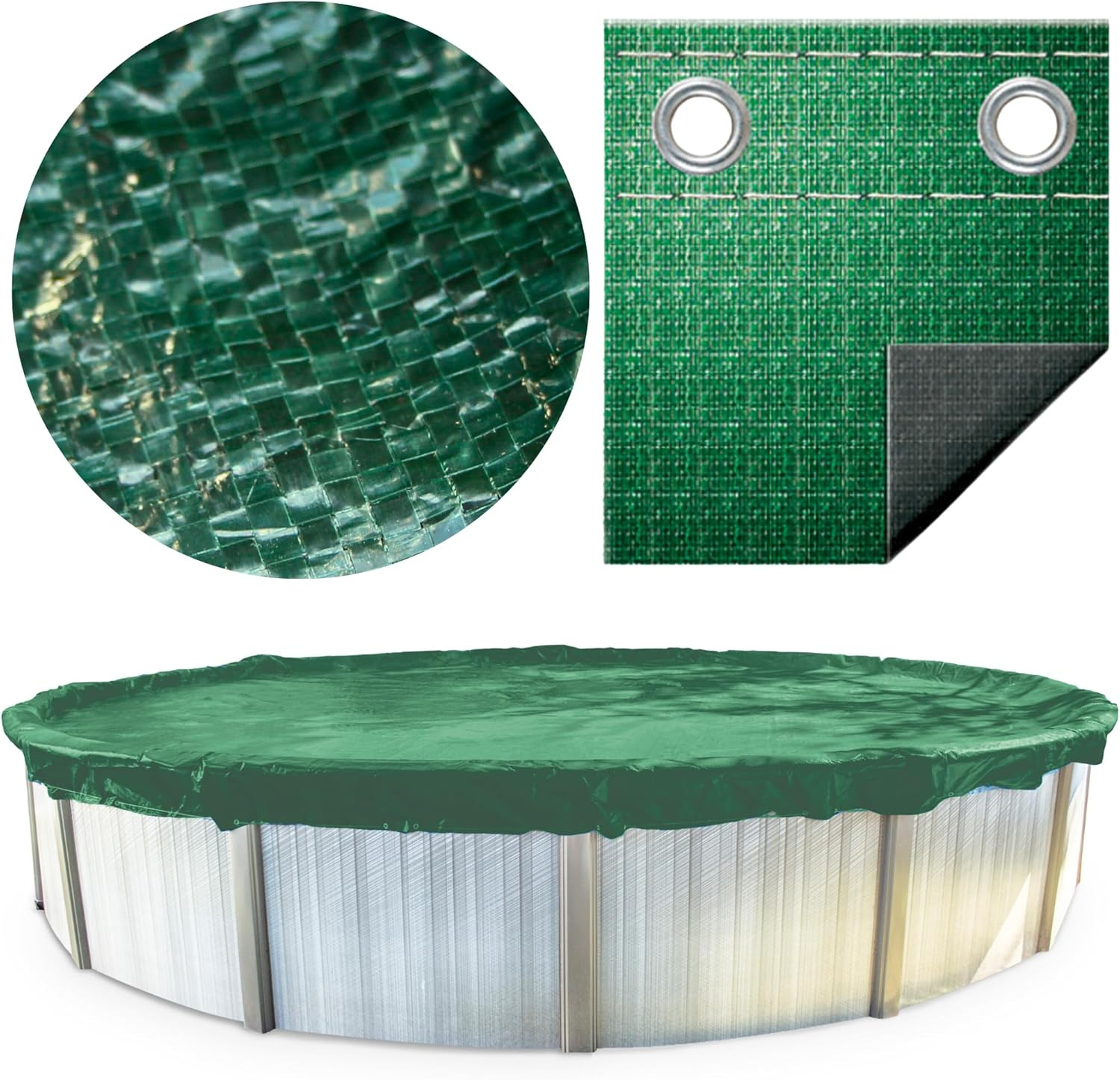 HYDROTOOLS Supreme Guard Heavy Duty Winter Pool Cover for above Ground Swimming Pools | for 18 FT round Pools | 21 FT Cover Size | Green/Black | Winch & Cable Included | PCO1221