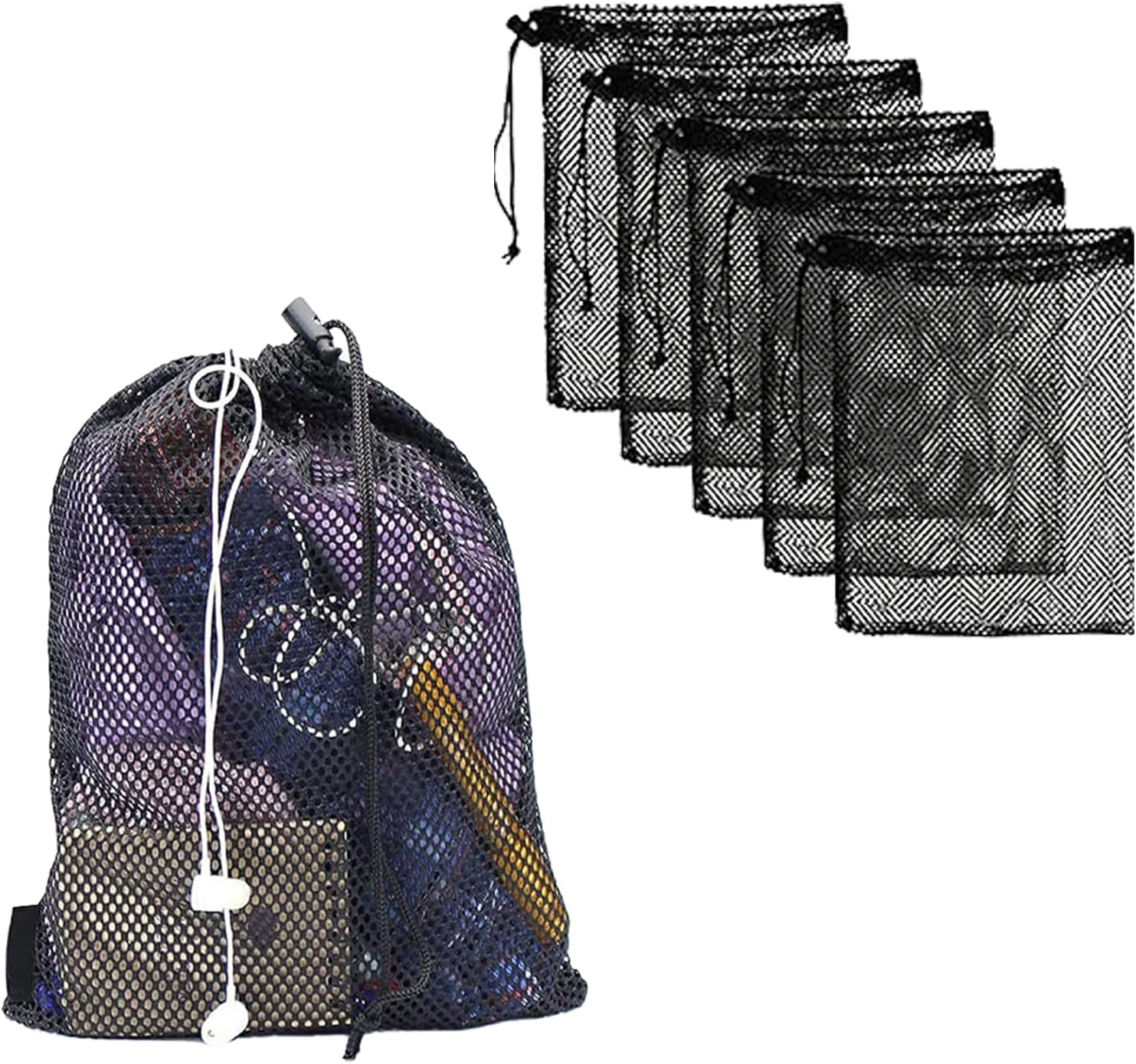 8PCS Mesh Bags Drawstring Bag Set - Nylon Mesh Drawstring Bags with Cord Lock Closure - Delicates Laundry Bag for Washing Machine - Small Gym Bag for Basketball, Volleyball, Football, Golf Stuff Balls