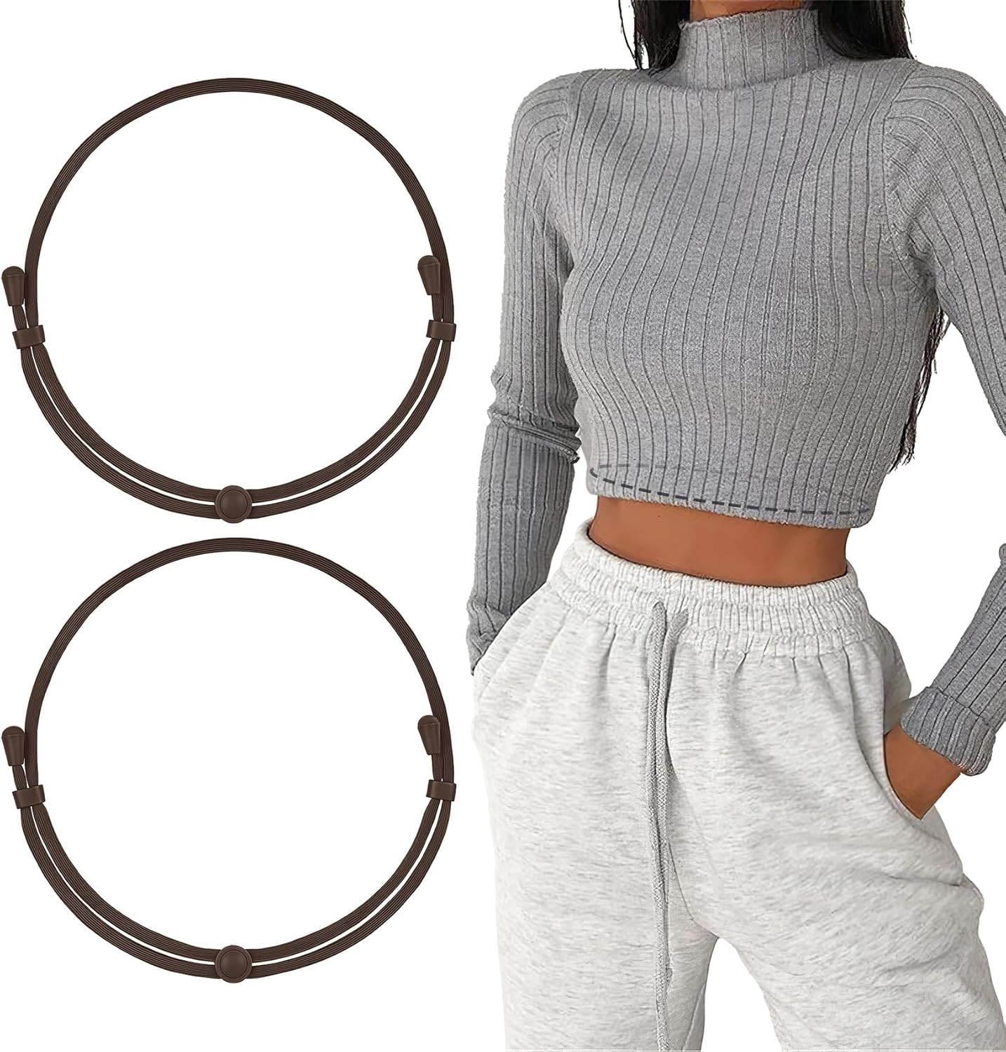 2Pack Tuck Band Tool for Women Elastic Stretch Belts Tucking Shirts Sweater Cropping Belt Adjustable Crop Band for Top