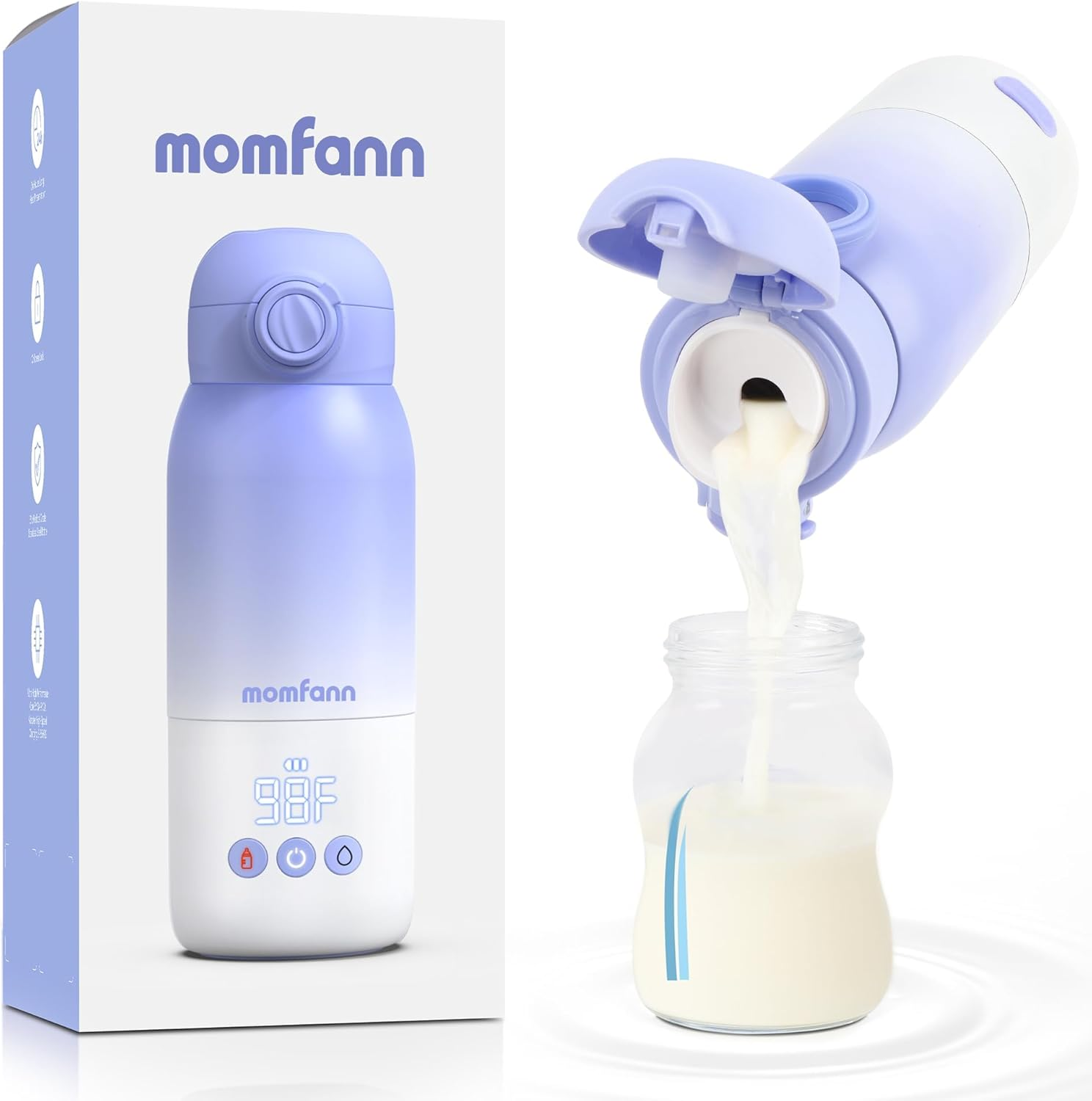 Portable Bottle Warmer for Travel, Dual Heating Modes Baby Milk Warmer on the Go for Breastmilk, Water and Formula, Precise Temperature Control with 5 Levels, Long-Lasting Battery (Purple)