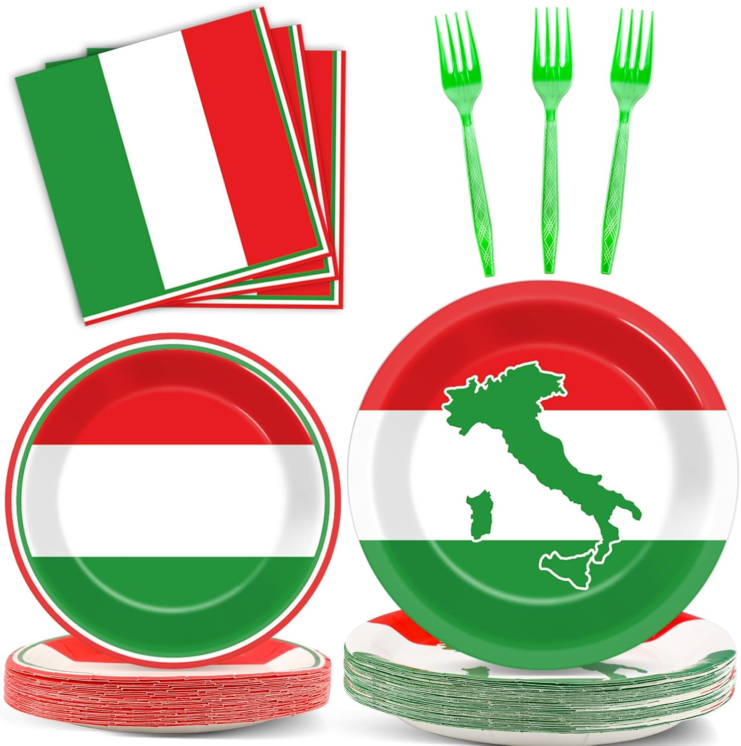 100 Pcs Italian Flag Plates and Napkins Party Supplies Italy Flag Disposable Paper Tableware Set Italian Red White and Green Party Decors Favors for Family Gathering Kitchen Dining Serves 25 Guests