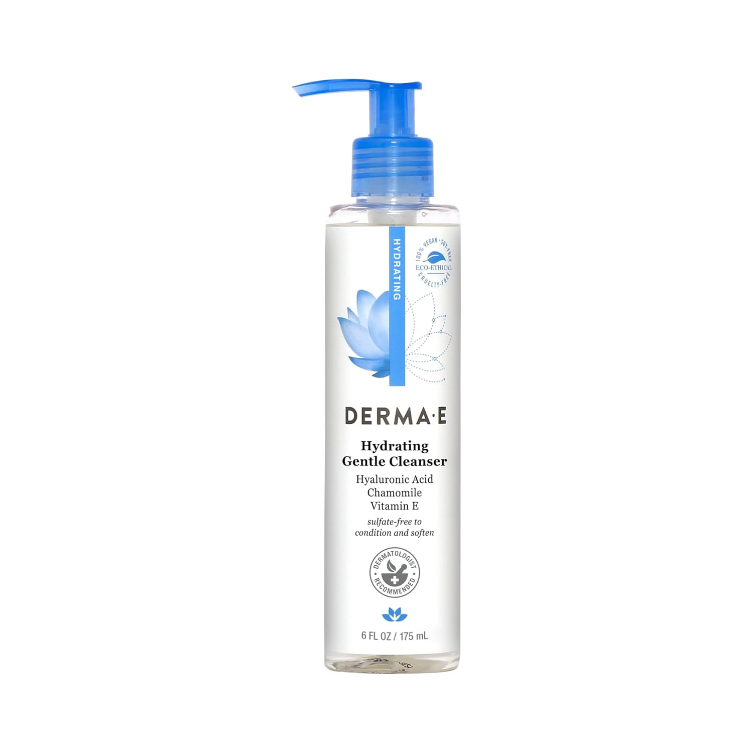 Derma E Hydrating Gentle Cleanser with Hyaluronic Acid – Moisturizing Facial Cleanser Tones, Moisturizes & Improves Skin Texture – Gently Exfoliating Face Wash, 6 Fl Oz