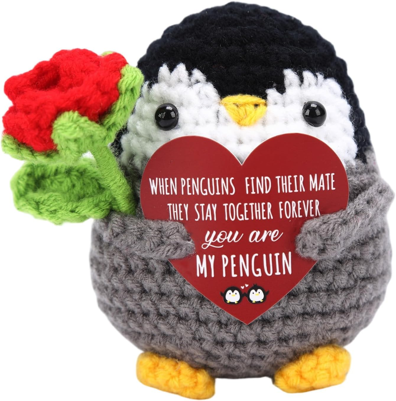 Valentines Day Gifts for Him Her,Positive Crochet Penguin with Rose Flowers for Valentines Day Gifts, Romantic Valentines Gifts for Women,Men,Mom,Wife, Girlfriend,Boyfriend, Husband,Couple