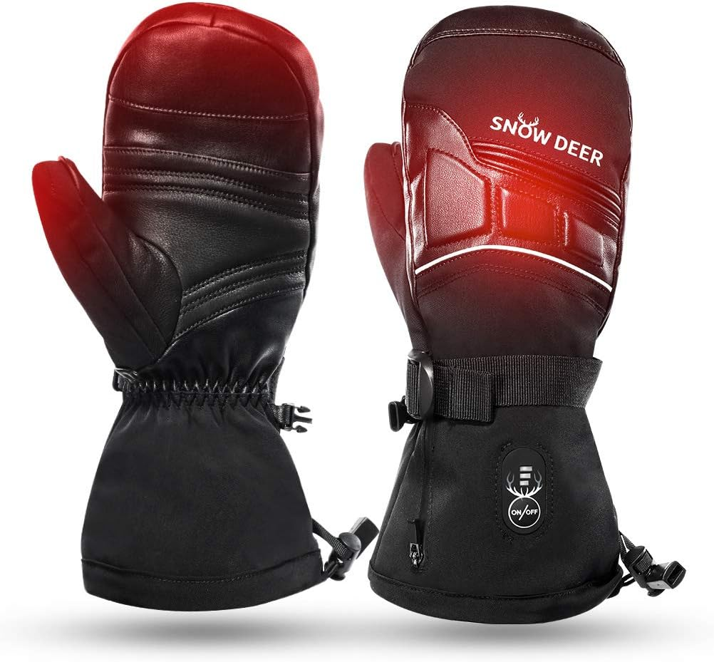 Heated Mittens for Men and Women Waterproof Ski Gloves with Touchscreen 7.4V 2200Mah Battery Gloves Electric Rechargeable Thermal Mittens for Hands Warm