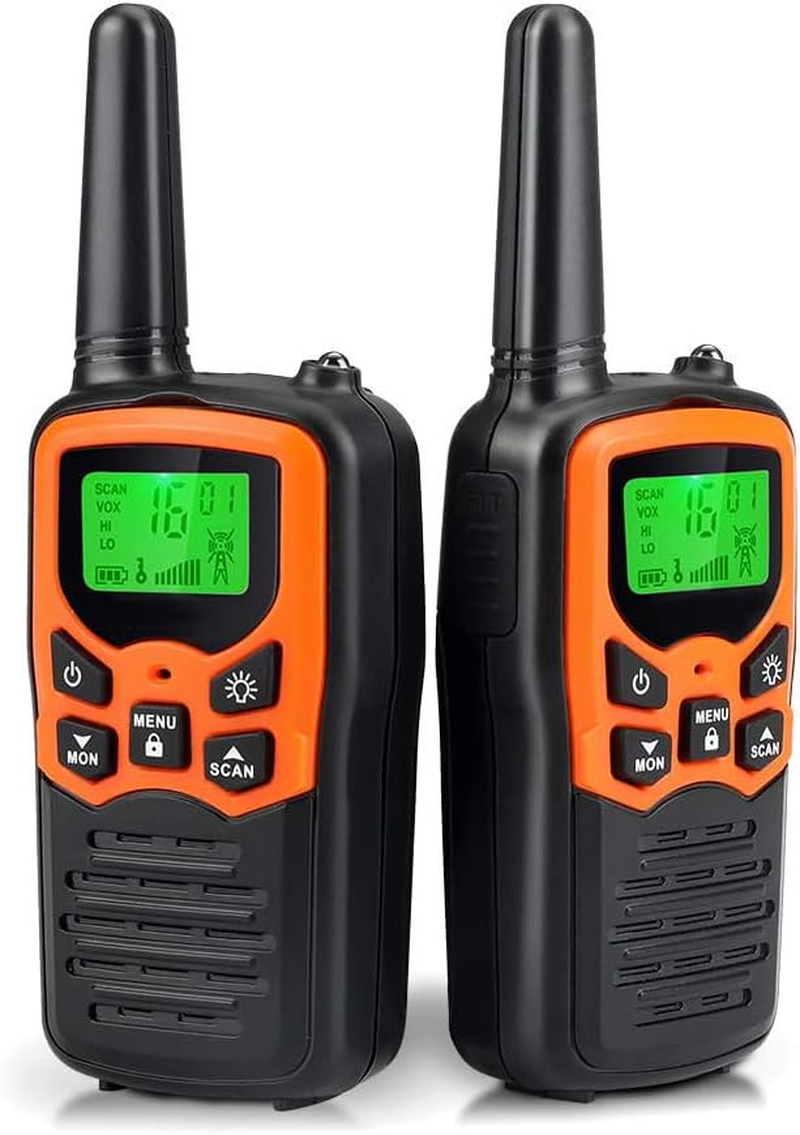 Walkie Talkies,  Long Range Walkie Talkies for Adults with 22 FRS Channels, Family Walkie Talkie with LED Flashlight VOX LCD Display for Hiking Camping Trip (Orange 2 Pack)