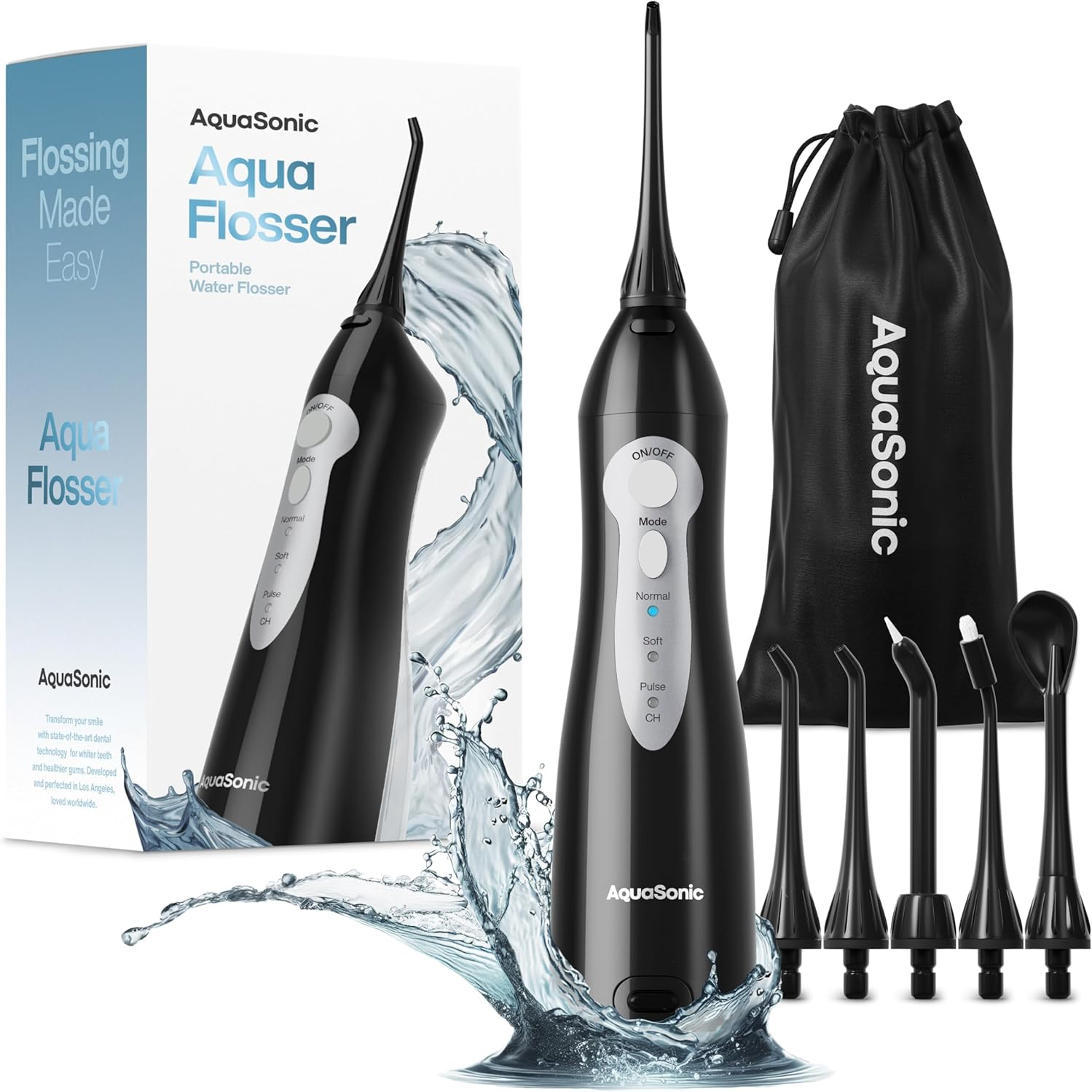 Aquasonic Aqua Flosser - Cordless Rechargeable Water Flosser for Teeth - Waterproof, Portable Oral Irrigator for Dental Cleaning with 5 Jet Tips – Braces Home Travel