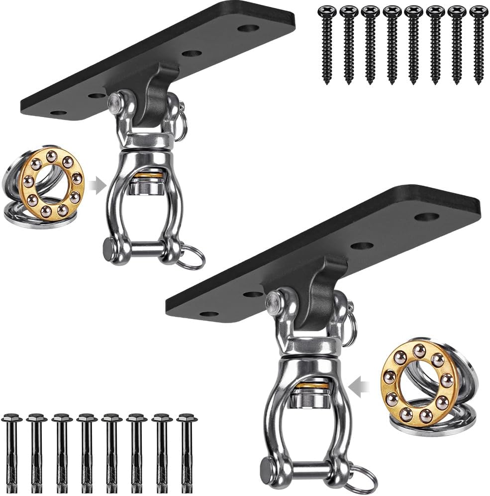 2 Pack Heavy Duty Swing Hangers, Swing Set Accessories for Indoor and Outdoor Playground, Porch Swing, Hanging Kit for Wooden and Concrete Set with 8 Wood Screws and 8 Expansion Bolts, 900LB