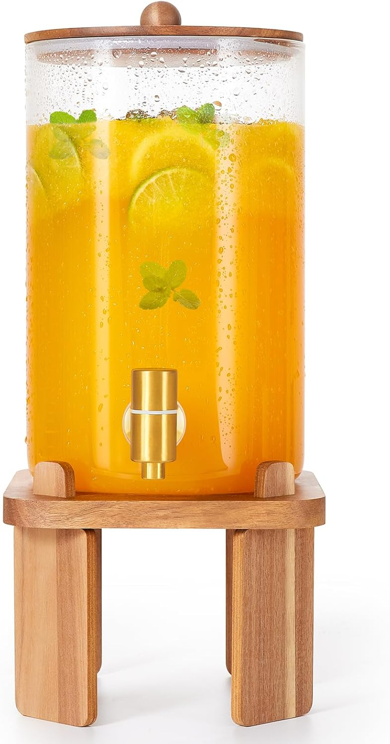 1 Gallon : Beverage Dispenser for Parties with Wood Stand, Large Water Drink Dispensers with Stainless Steel Spigot, Ideal for Lemonade,Juice, Tea, and Party Drinks