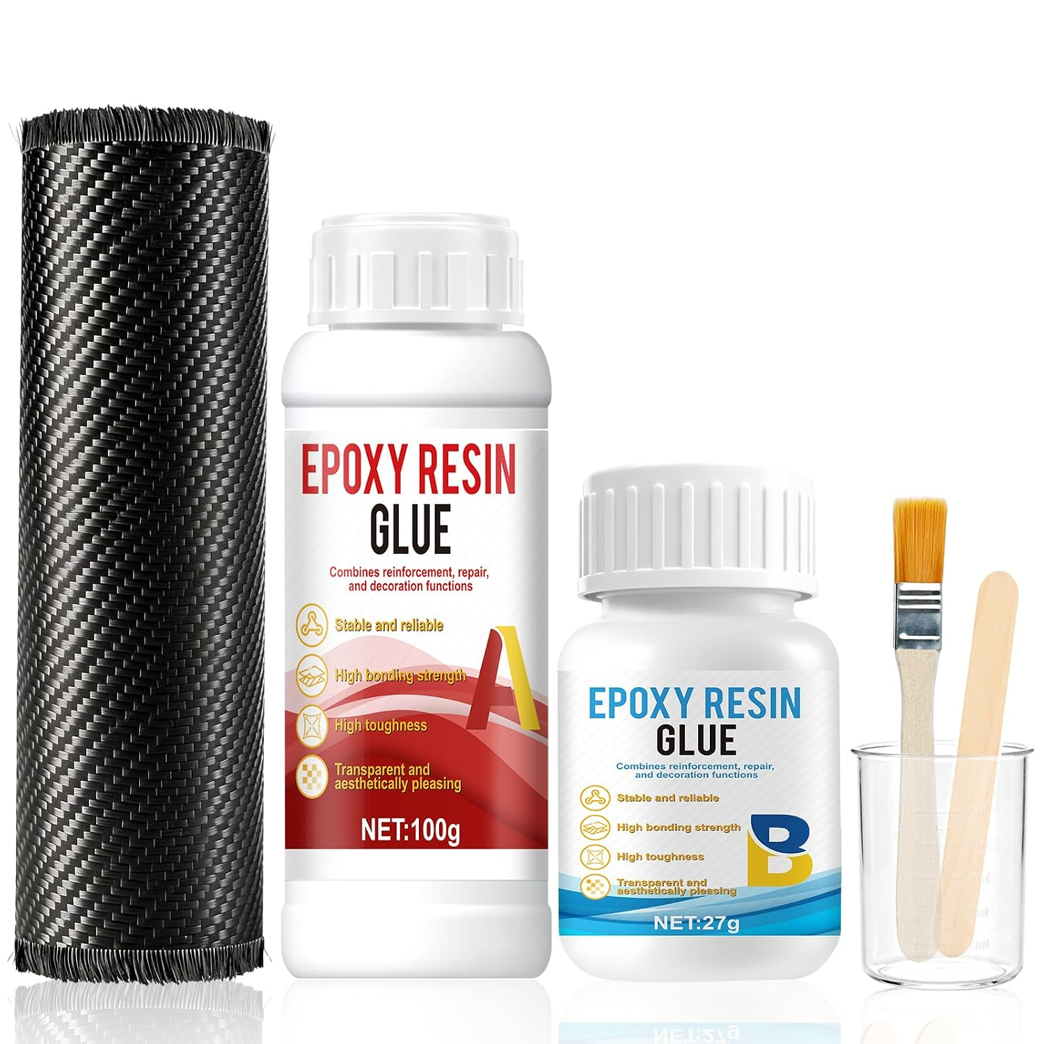 Carbon Fiber Bike Repair Kit, Carbon Fiber Epoxy Repair Kit | 100G Carbon Fiber Resin 27G Hardener, 3K 200G 8"*23.6" Twill Carbon Fiber Cloth, Complete Accessory Kit, for Cars Bicycles