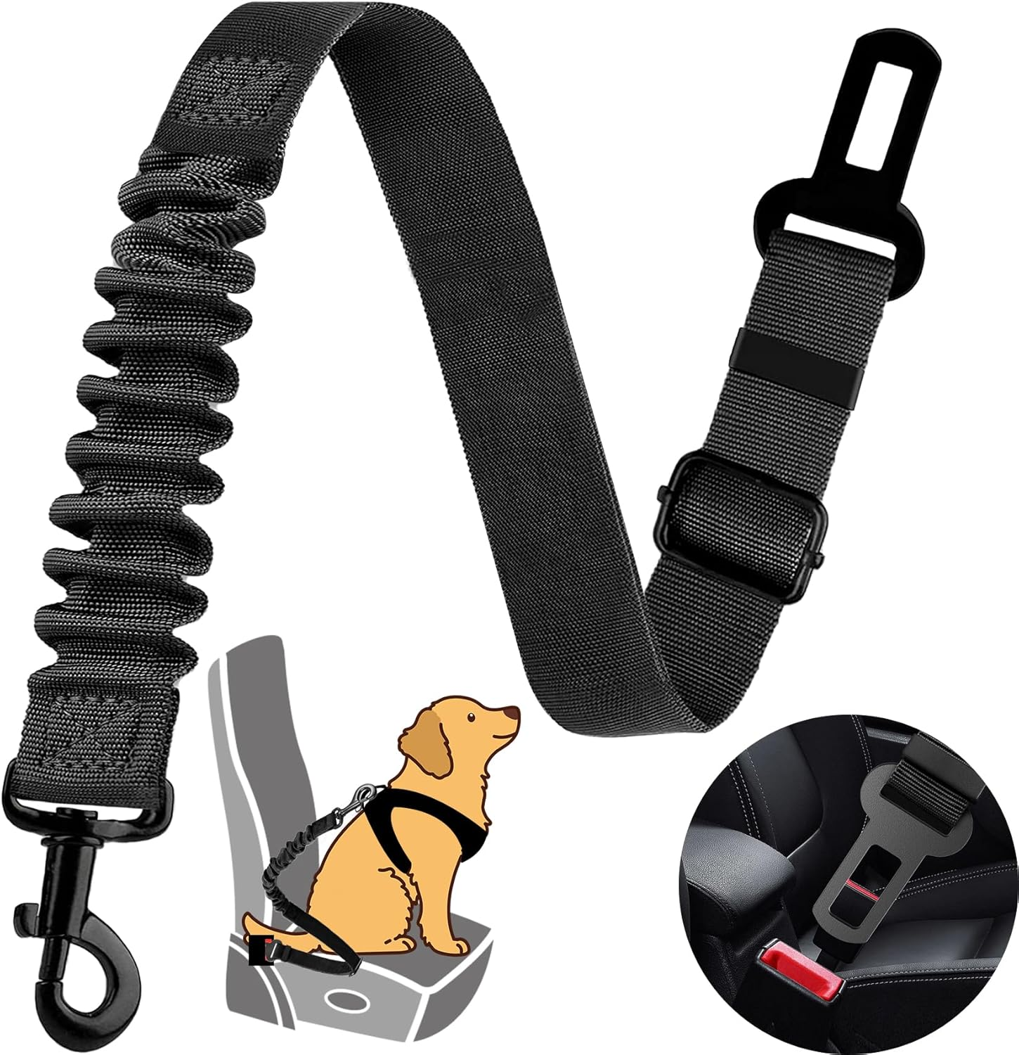 Dog Seat Belt Retractable Dog Car Harness 1 Pack Adjustable Elastic Bungee Buffe
