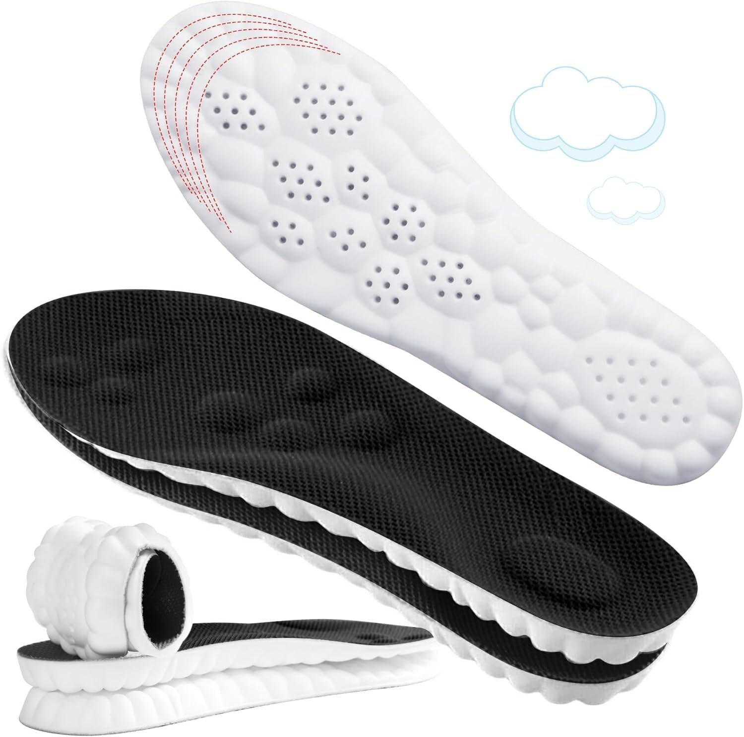 4D Cloud-Like Comfort Soles for Men - Soft Memory Foam Cushioning Insoles - Trim to Fit Steppers Insoles with Arch Support for Foot Pain Relief and Fatigue Reduction(Us M 7.5-10.5)