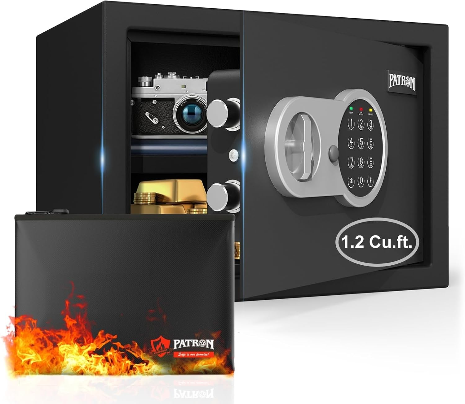 [ 1.2 Cu.Ft. ] Fireproof Safe for Home,Digital Security Home Cabinet Safes for Money Cash Documents,Safe Box with Electronic Keypad,Removable Shelf for Office Business 1.2 Cu.Ft.
