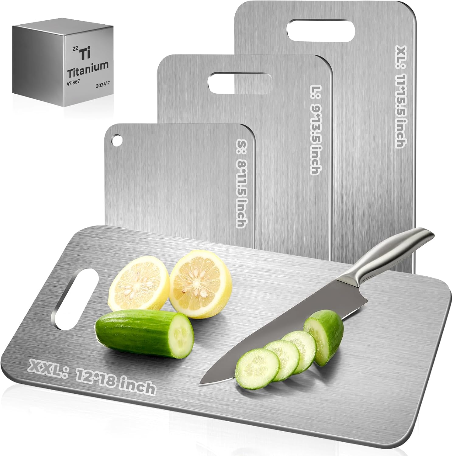 Katori Titanium Cutting Board - Upgraded 100% Pure Titanium Cutting Boards for Kitchen Non Toxic, Double Sided Food Grade Hygiene Dishwasher Safe Meat Vegetables Fruit Metal Board (2PC 9X13.5 Inch)