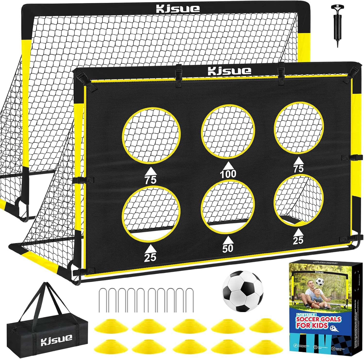 Kids Soccer Goal for Backyard Set - 2 of 6X4 Ft Soccer Goals Training Equipment, Soccer Net for Kids Age 3-5 6-8 8-10 10-12, Ball, Targets for Toddler Kid Youth Soccer Games Sports Outdoor Play