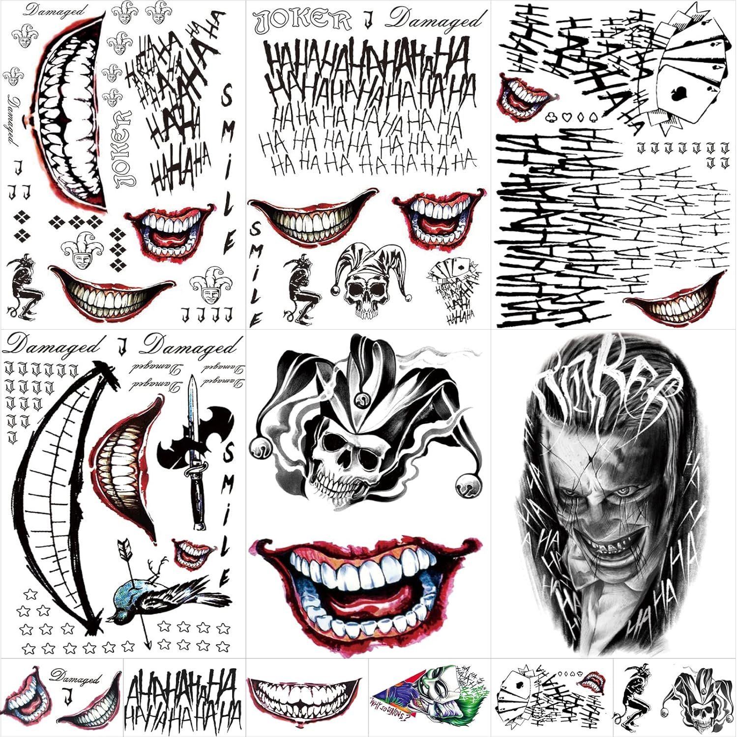 JEEFONNA 16 Sheets Halloween Temporary Tattoos for Joker for Suicide Squad, P... - Picture 9 of 13