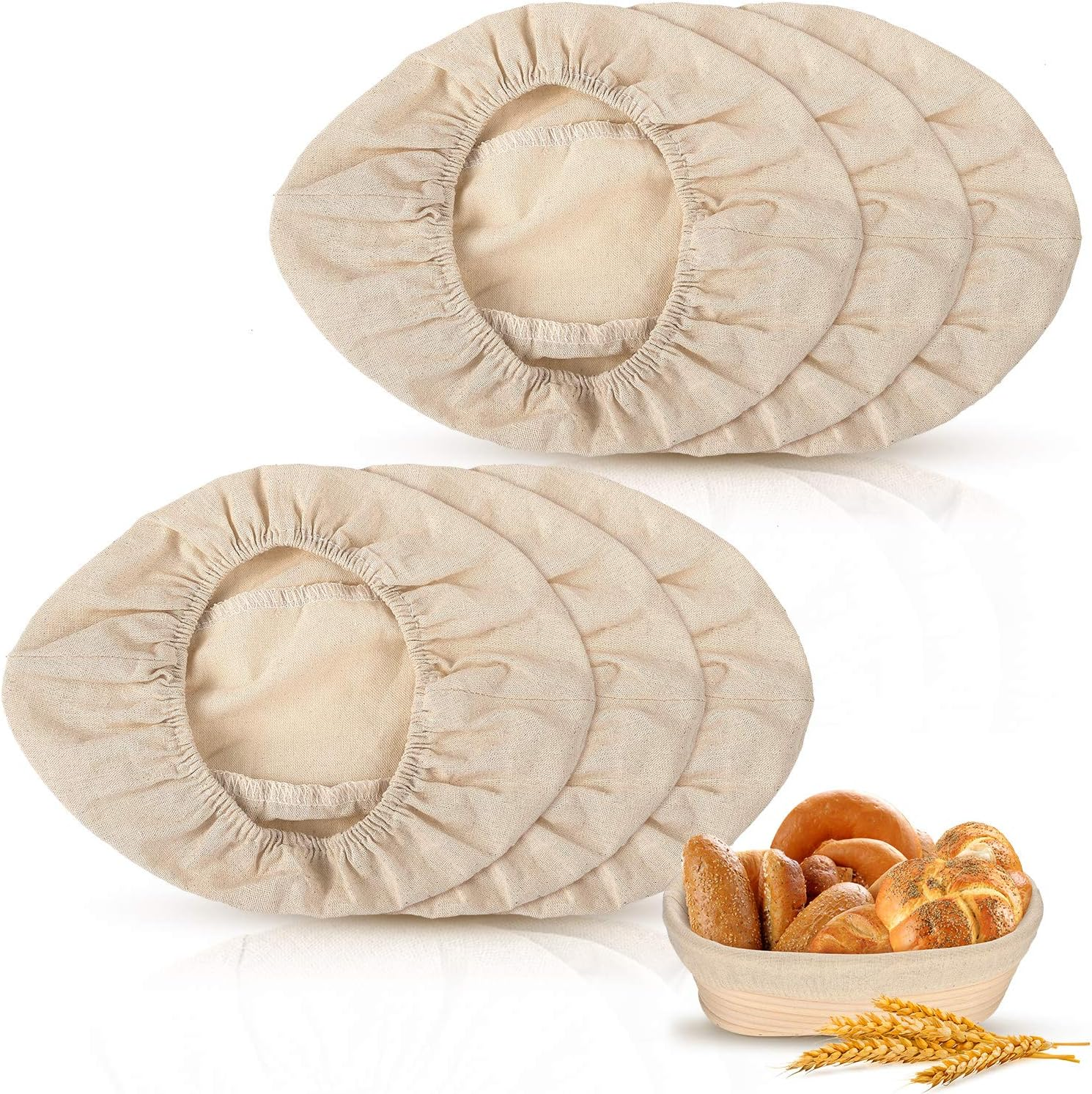 6 Pieces Bread Banneton Proofing Basket Liner Cloth Cover Natural Rattan Baking Dough Banneton Proofing Sourdough Basket Cloth Liner Bread Baking Supplies(Oval, 10 Inch)