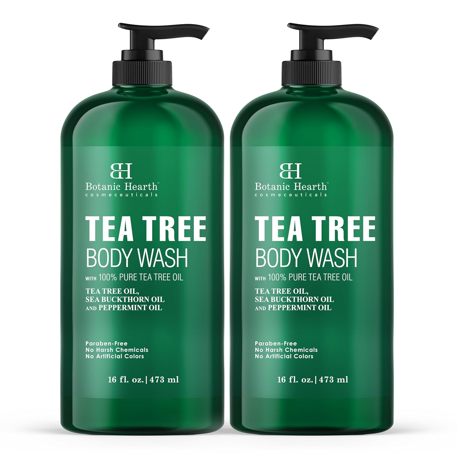 Botanic Hearth Tea Tree Body Wash - 16 Fl Oz - Helps Soothe Itchy, Dry Skin, Antifungal Body Wash with 100% Pure Tea Tree Oil - Sulfate Free, Paraben Free, for Men and Women Set of 2