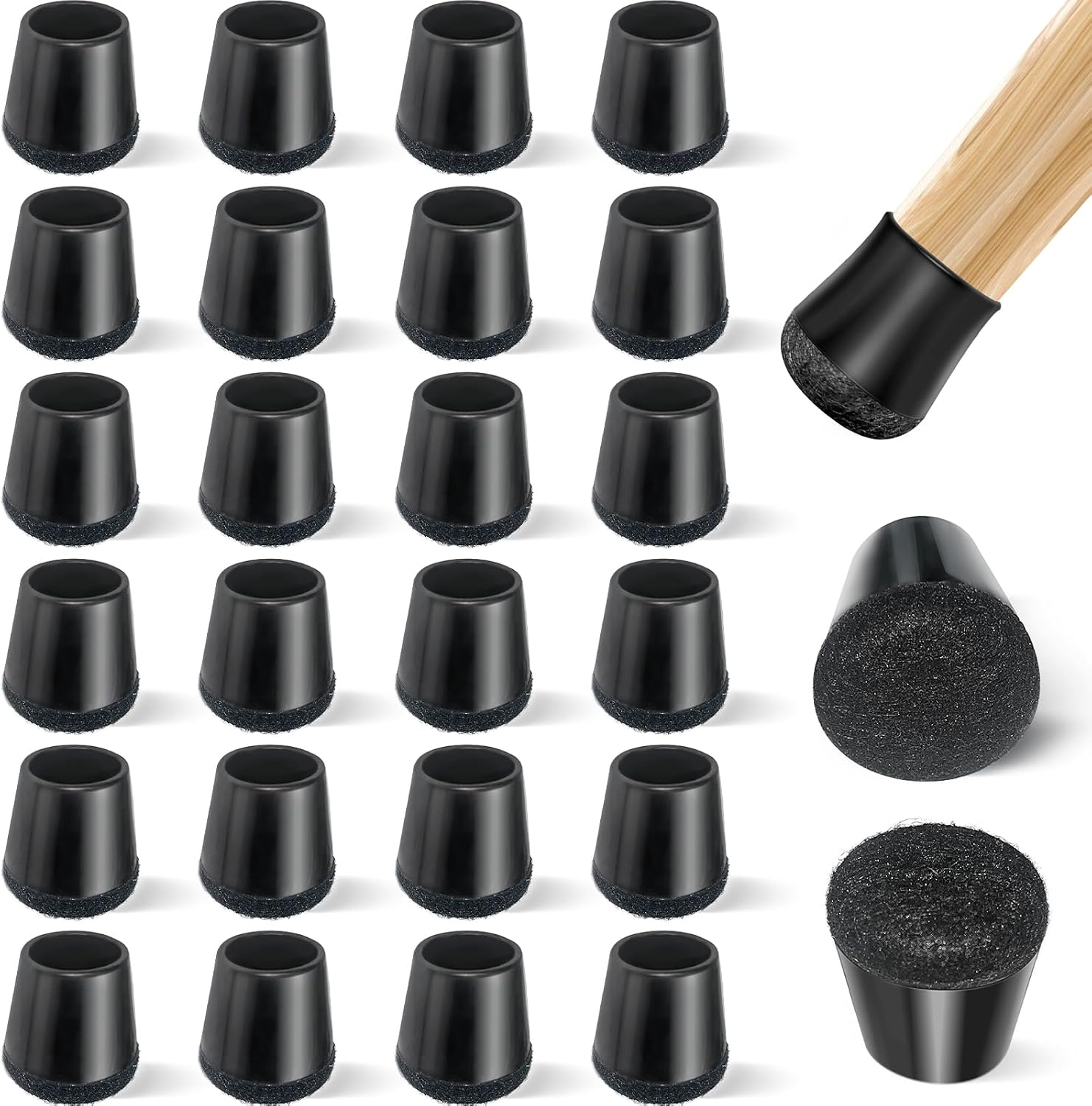 24 PCS Silicone & Felt Chair Leg Floor Protectors for Hardwood Floors - Furniture Pads, Chair Leg Covers/Cups - No Noise & Scratch-Proof - Round XS (Fits 9/16