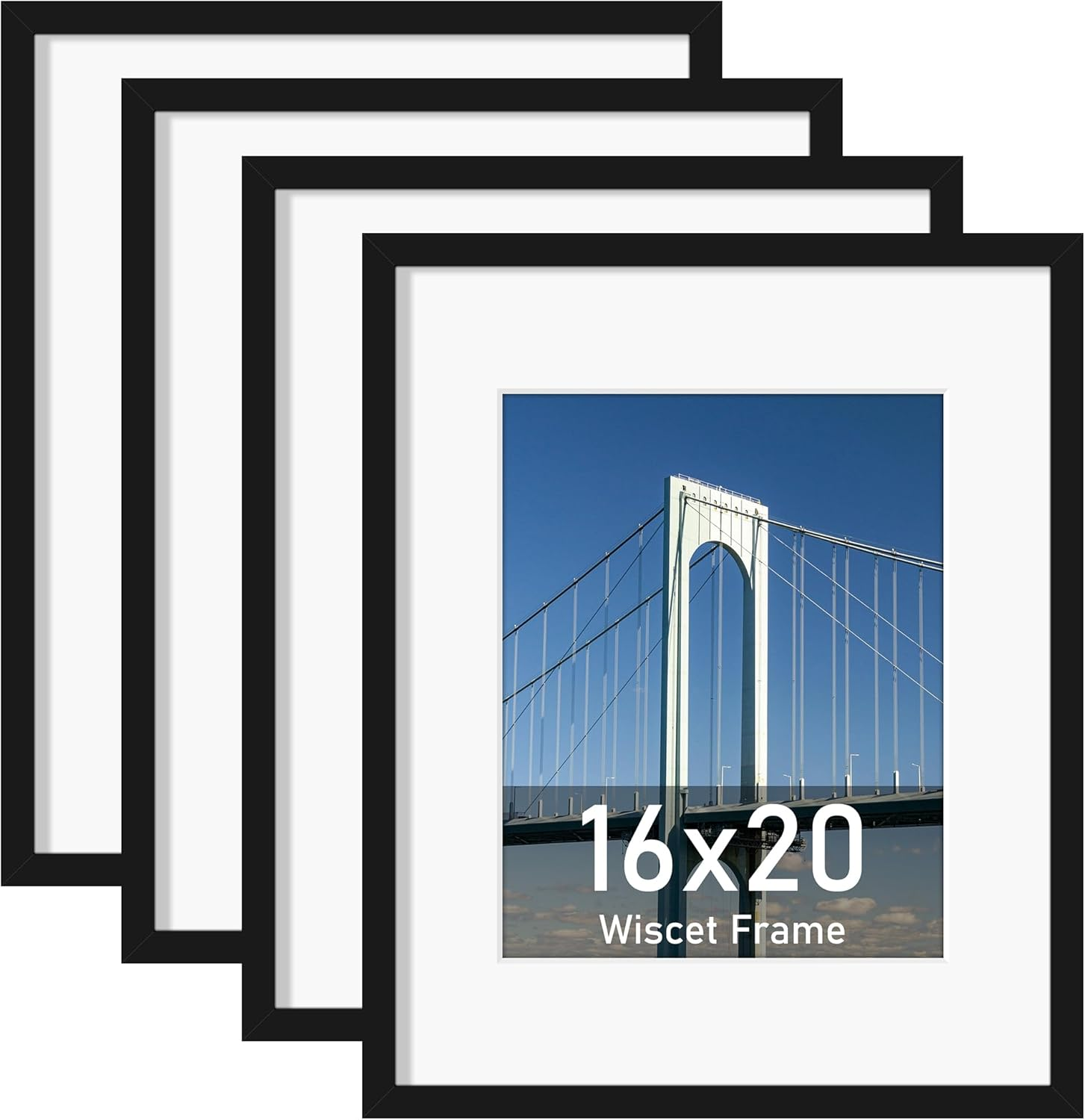 16X20 Picture Frame Set of 4, Display Picture 11X14 with Mat or 16X20 Poster Frame without Mat, Horizontal or Vertical Wall Mounting, Black