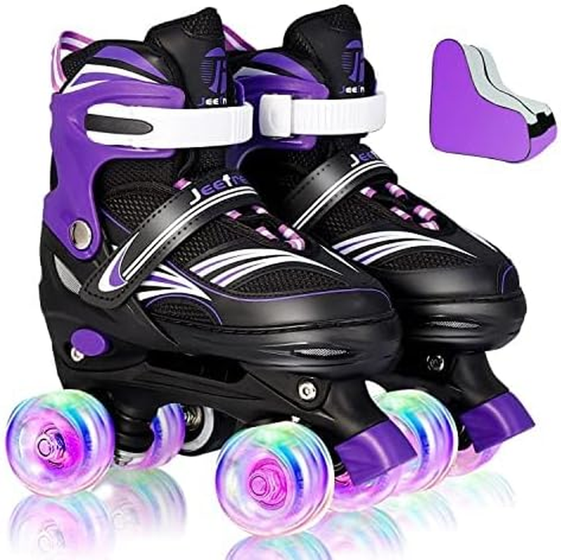Adjustable 4 Size Kids Roller Skates with Light up Wheels for Girls Ages 5-8-12, Safe and Fun Illuminating Skates for Kids, Toddlers, Boys