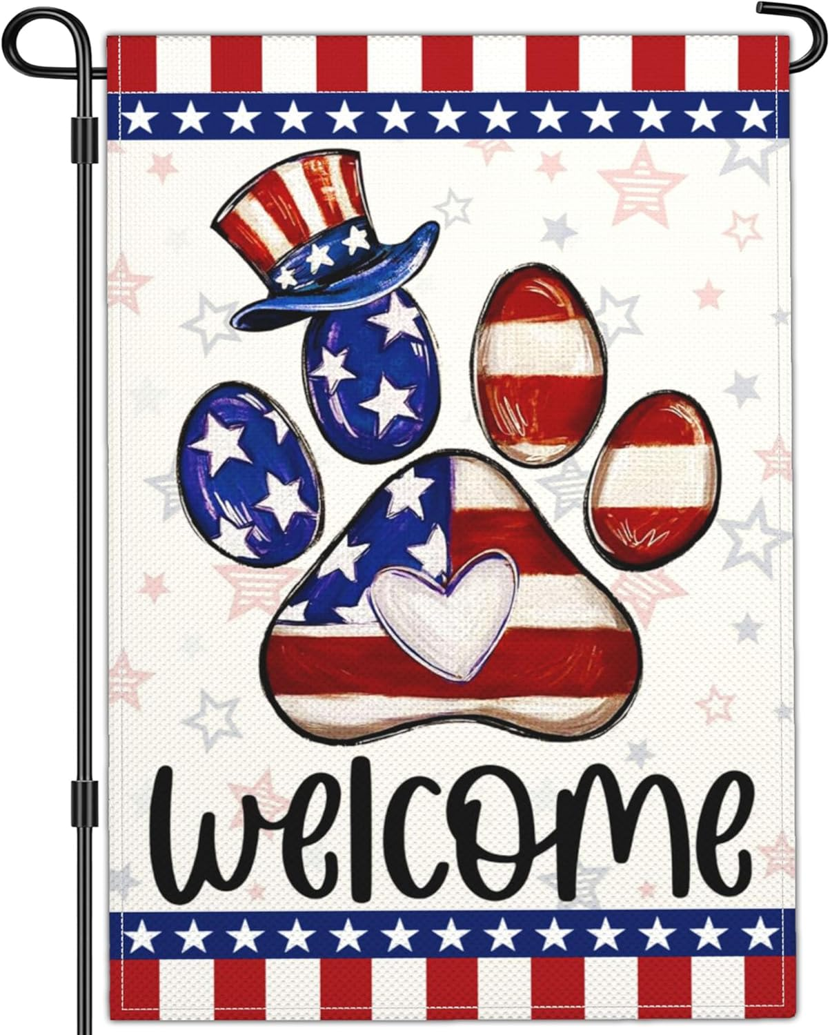 4Th of July Patriotic Garden Flag Welcome Funny Dog Cat Paw Independence Memorial Day American Yard Garden Flags for outside 12X18 Double Sided Outdoor House Holiday Decorations