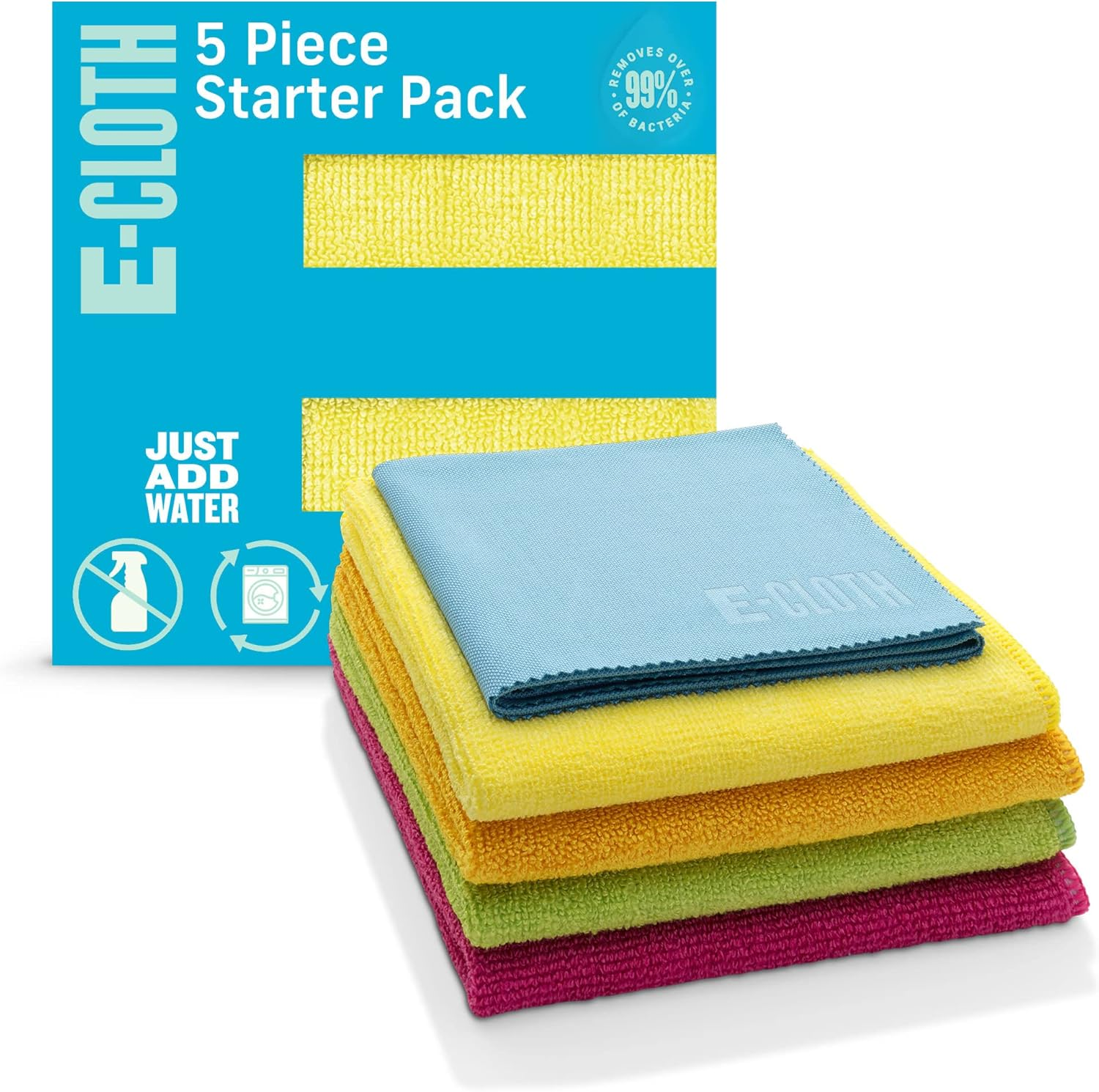 5-Pc Starter Pack- Microfiber Cleaning Cloth Set with Reusable Cleaning Cloth and Glass Polishing Cloth, Assorted Color Microfiber Cleaner for Bathroom, Kitchen, and Car - 1 Pack
