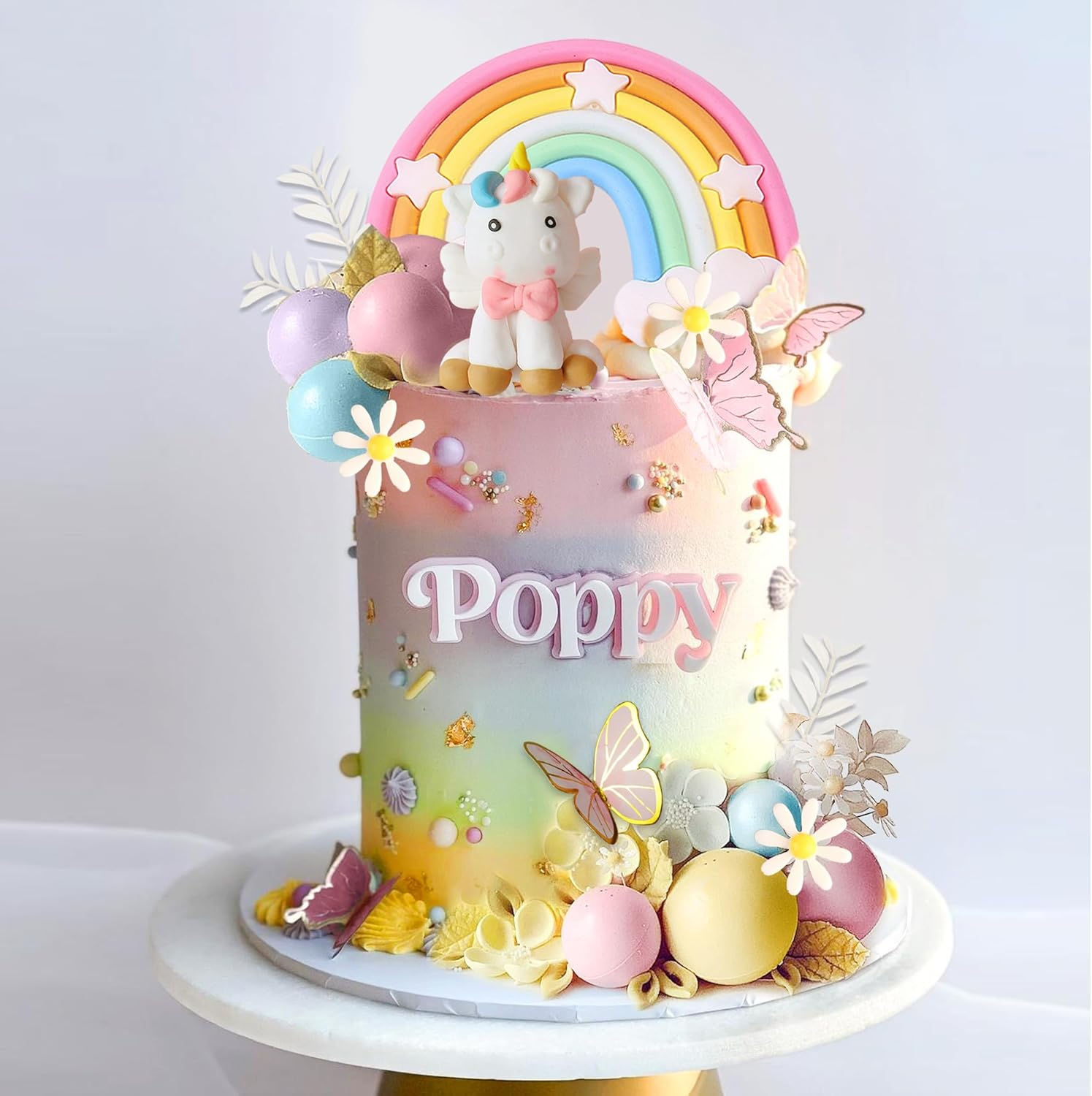 47 PCS Unicorn Cake Topper Unicorn Rainbow Cake Decorations with Rainbow Butt... - Picture 11 of 16
