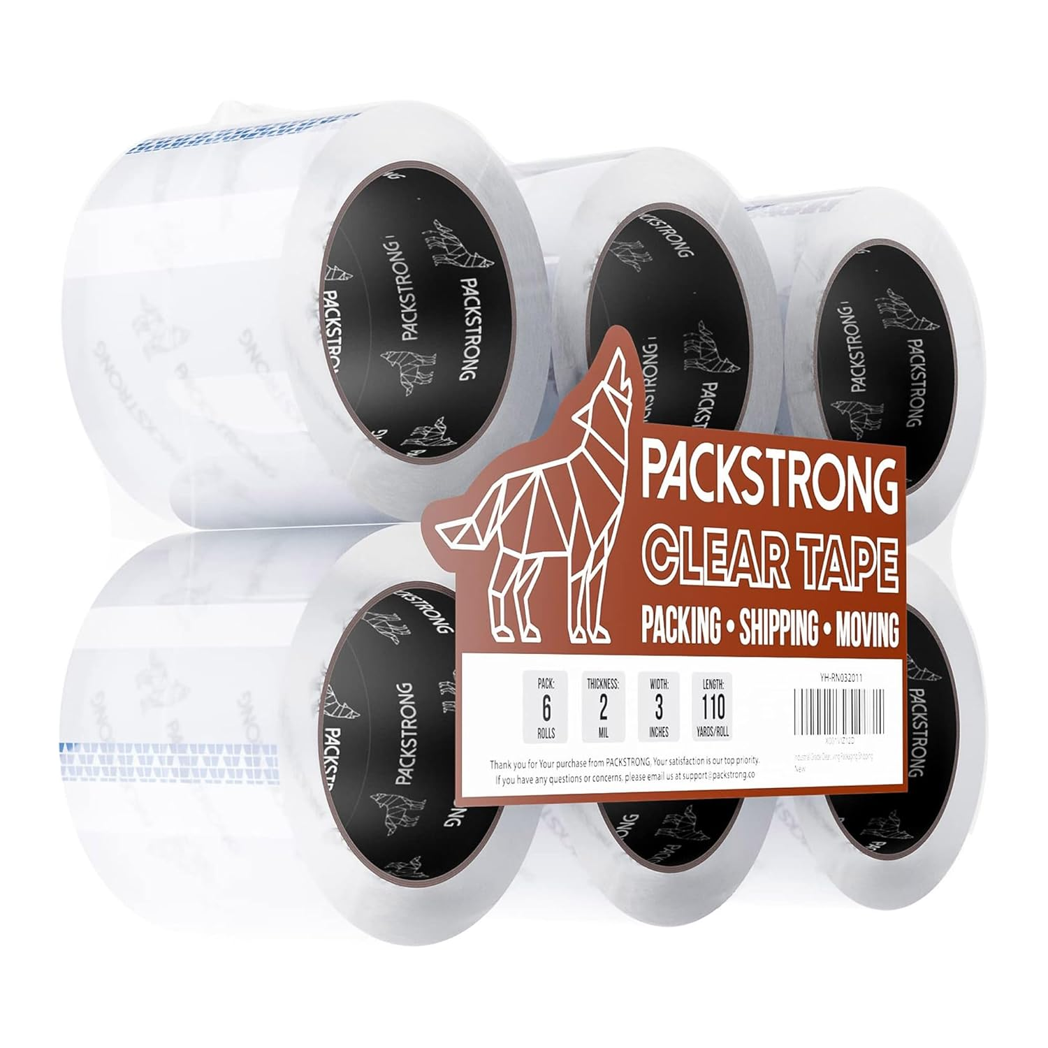 Industrial Grade Clear Packing Tape 6 Rolls - 110 Yards per Roll - 3