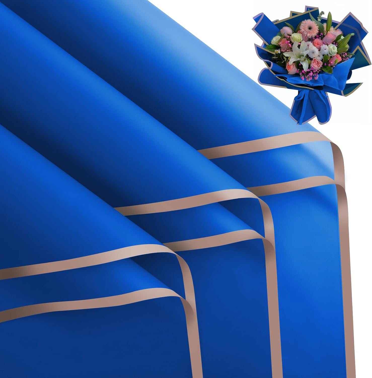 20 Sheets Flower Wrapping Paper - Waterproof Floral Gift Packaging Paper for DIY Crafts，Florist Supplies Packaging Paper for Wedding Birthday Gift (Royal Blue)