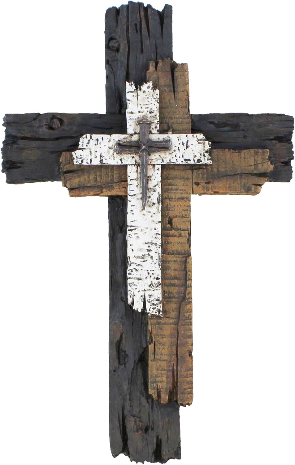 Decorative Wall Cross - Rustic Multi Layered Weathered Wood Look Spiritual Art Sculpture