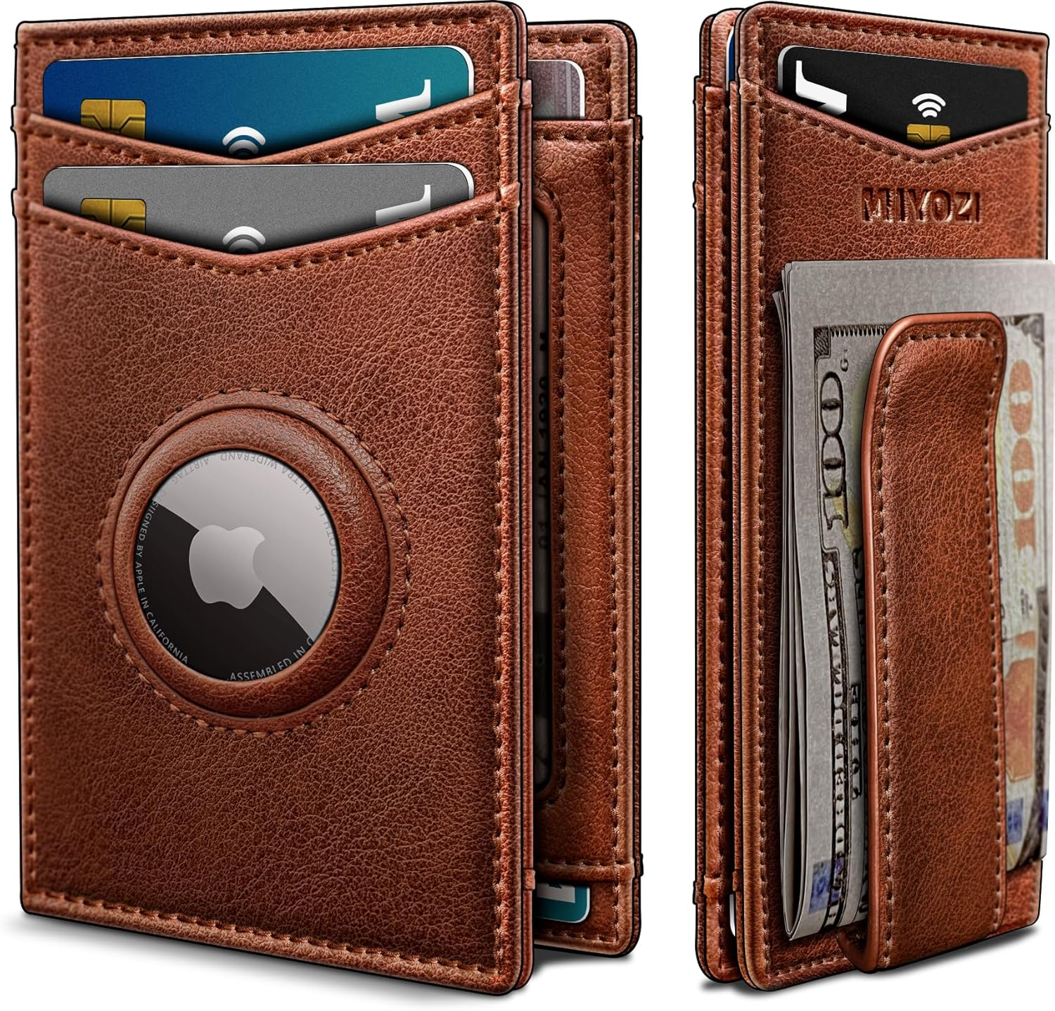 Airtag Wallet for Men- with Money Clip Gift Boxed, Magnetic Closure Slim Genuine Leather Front Pocket Wallet, 3.9