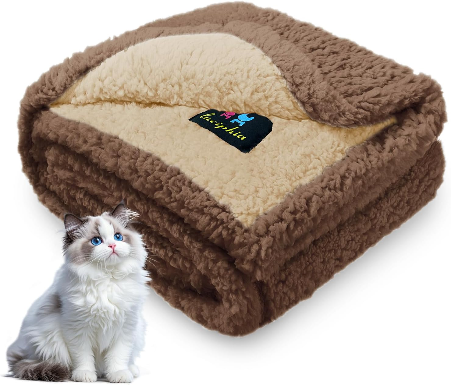 Waterproof Pet Blanket for Medium Large Dogs Soft Cat Sherpa Calming Thick Cover Leakproof Cozy Puppy Sofa Bed Car Couch Protector(Beige/Brown,30X20 Inches)