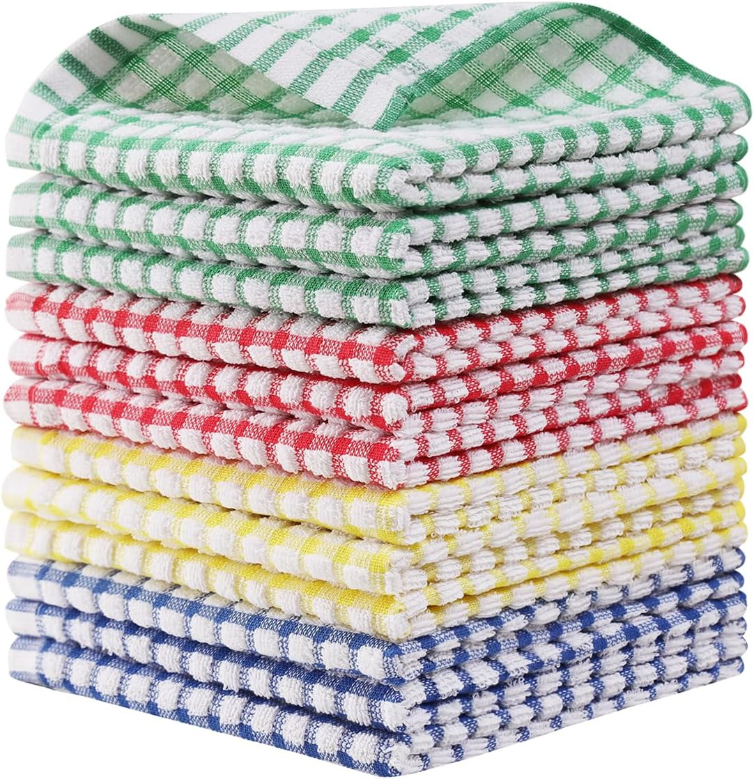 Egles 12 Packs Kitchen Dishcloths 12X12 Inches 100% Cotton Kitchen Dish Cloths for Washing Dishes Scrubbing Wash Cloths Dish Towels Sets (Mix Color)