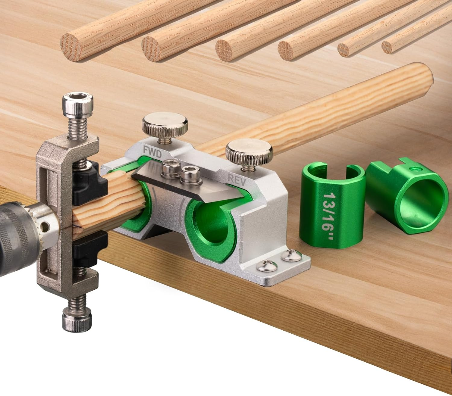 Double Cutting Dowel Maker Jig Kit Carbide Inserts Stable Wooden Dowel Cutter Tool Dowel Plate (Imperial 9 Different Diameters)