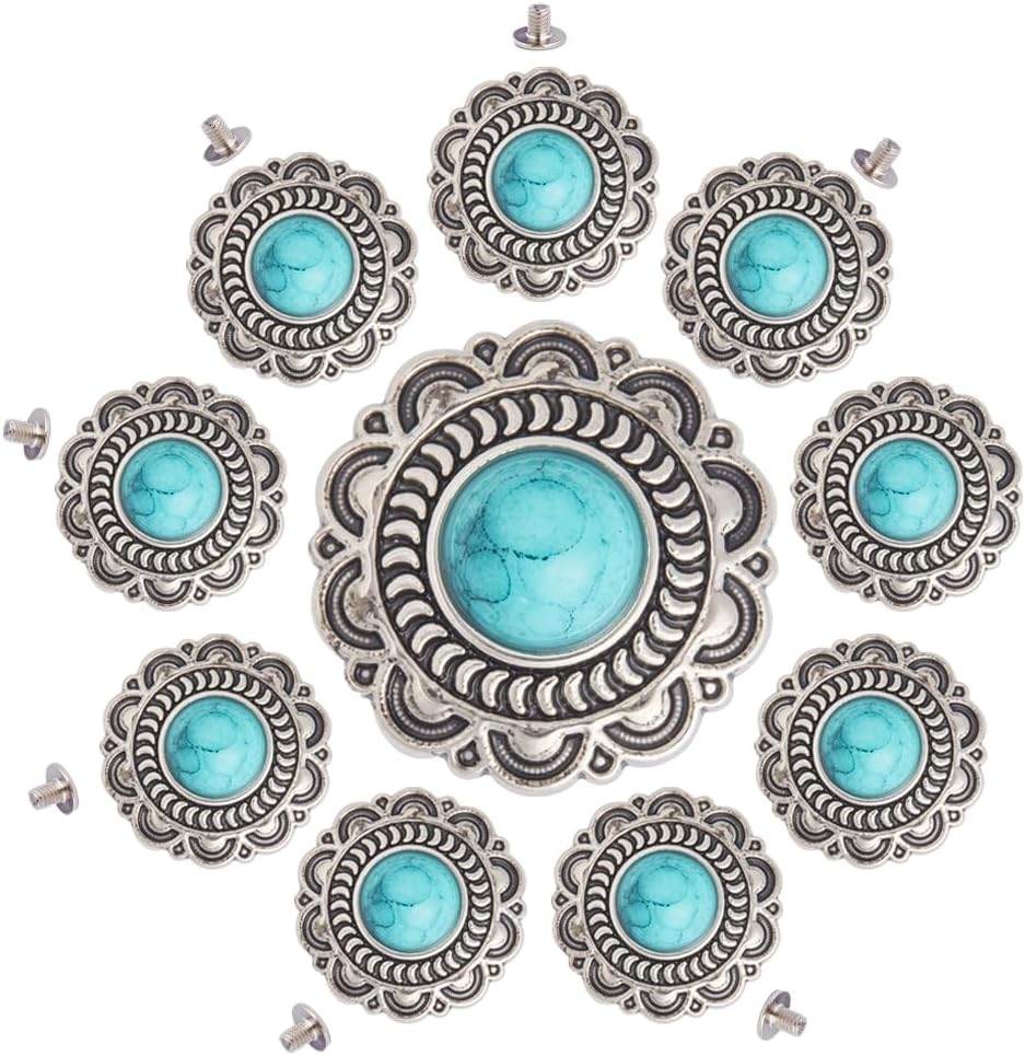 10 Sets Turquoise Buttons Screw Back Buttons Western Style Buds Daisy Button Sunflower Decorative Buckle Vintage Flower Replacement Buckle for DIY Leather Sewing Craft Bags Decor
