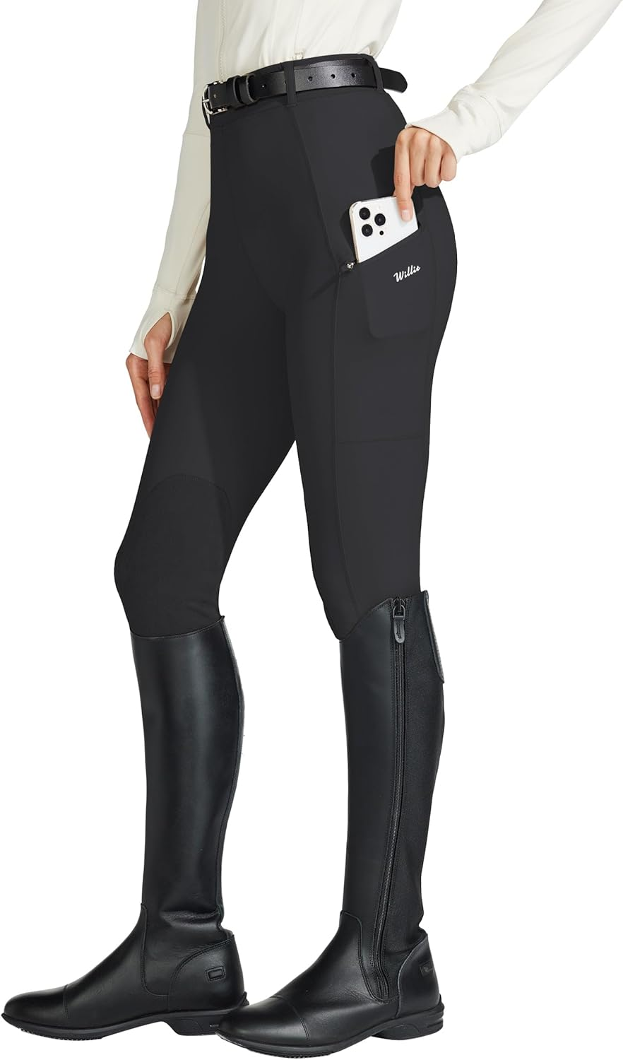 Willit Women'S Horse Riding Pants Knee-Patch Equestrian Breeches Horseback Schooling Tights Zipper Pockets