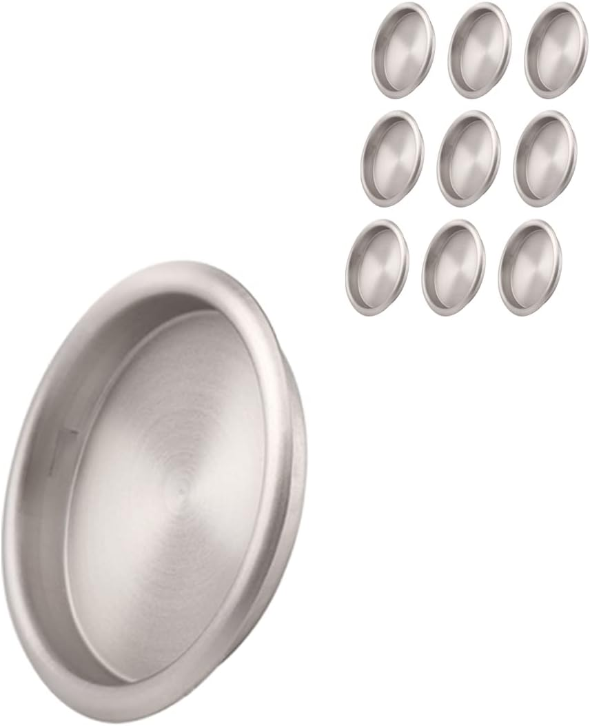10 Pack Closet Door Finger Pull Satin Nickel- 2-1/8” round Sliding Finger Door Pull, Easy Snap-In Installation