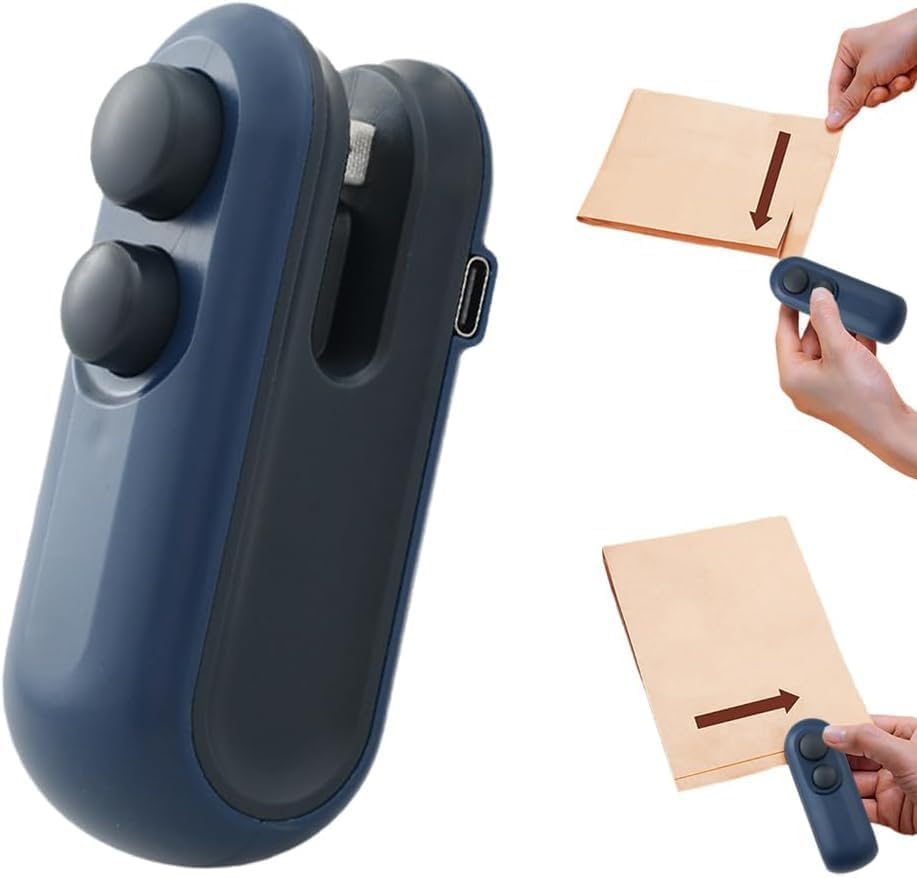 Mini Bag Sealer, 2 in 1 Portable Handheld Vacuum Food Storage Sealer Portable Bag Sealer Heat Seal, Vacuum Food Sealer Bag Sealing Machine for Plastic Bags Snack Bags (Blue)