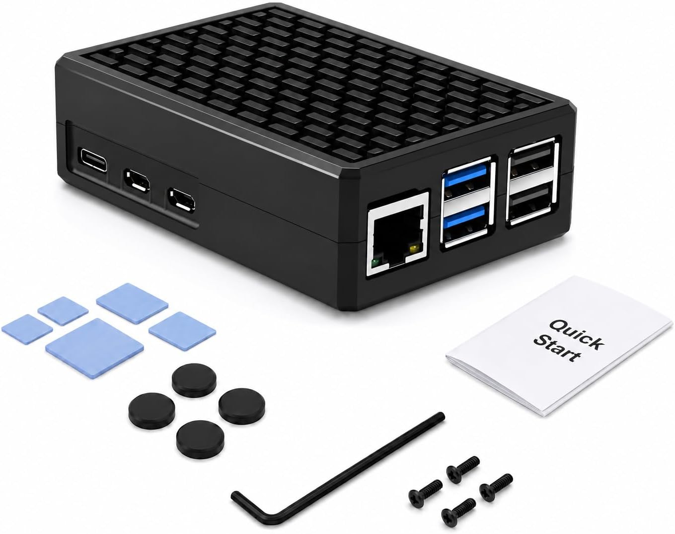 Aluminum Case for Raspberry Pi 5, Fanless Passive Cooling Metal Heatsink Case with Thermal Pads, Rubber Feet, Screwdriver, for Pi 5 16GB/8GB/4GB/2GB
