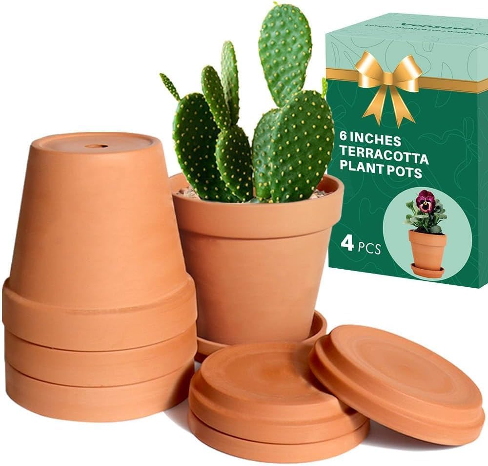 15Cm Clay Pot for Plant with Saucer - 4 Pack Large Terra Cotta Plant Pots