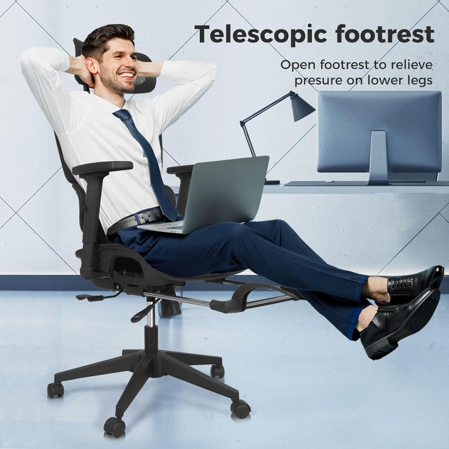 LEVEDE Ergonomic Office Chair with Foot Rest, Mesh Office Chair 4D Adjustable... - Picture 9 of 14