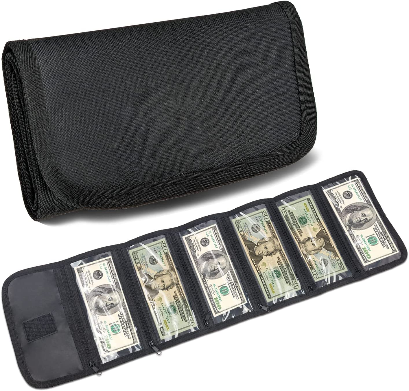 Money Wallet, Organizer for Cash with 6 Zippered Pocket Multipack Pouch, Bill... - Picture 2 of 13