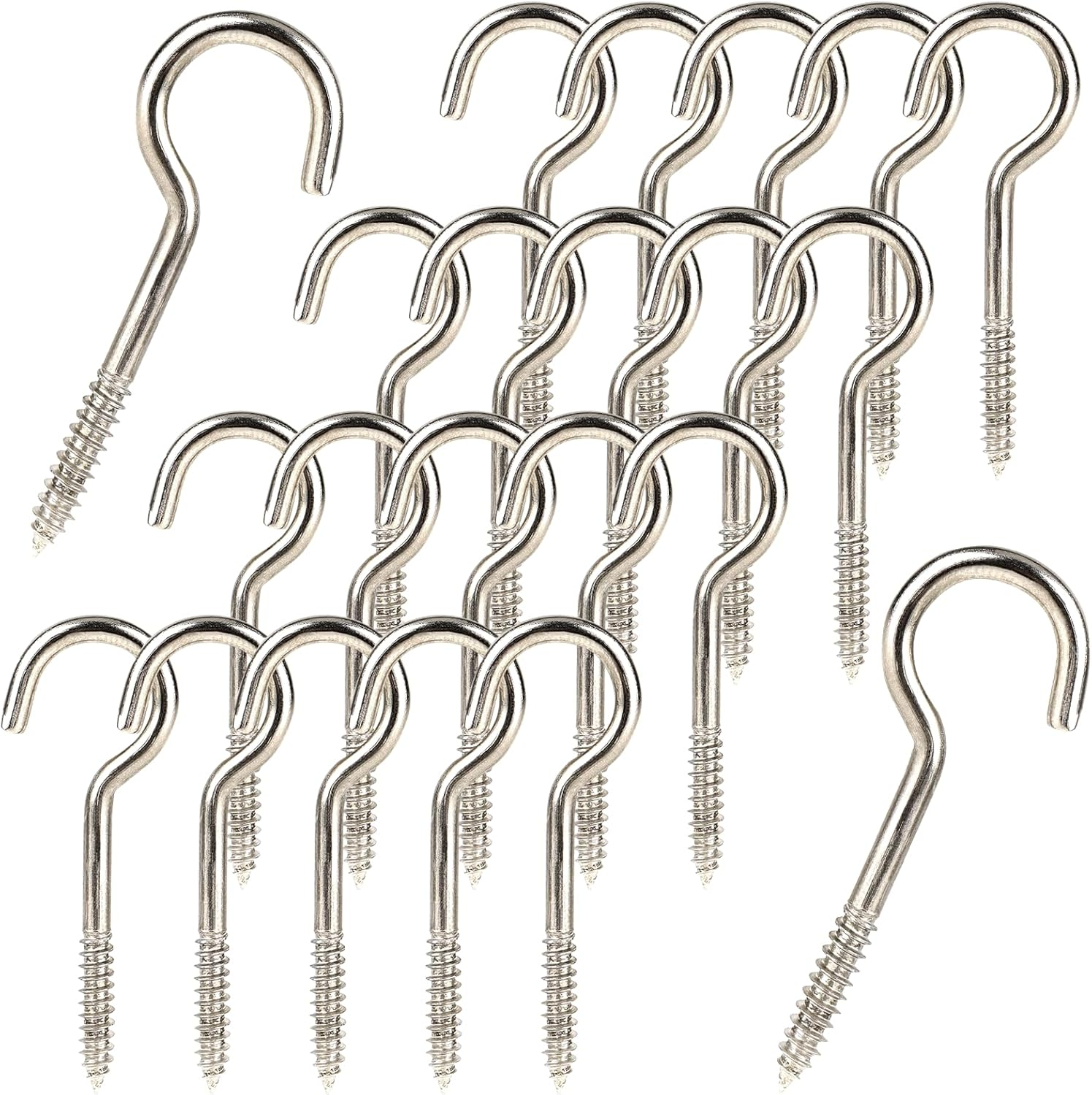 50Pcs Heavy Duty 2 Inch Metal Cup Hook - round End Self Tapping Screw Hooks, Silver Threaded 304 Stainless Steel Eye Bolt Ceiling Hanger with Open Loop