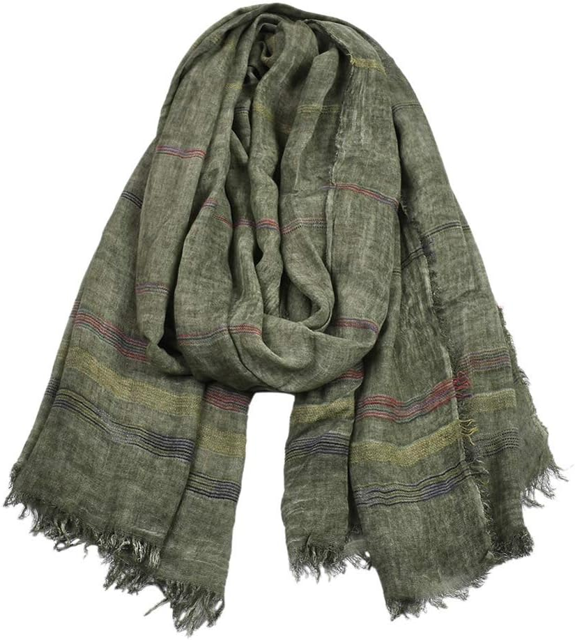 Unisex Striped Soft Scarf Cotton Linen Lightweight Large Scarves 75 x 35 inches