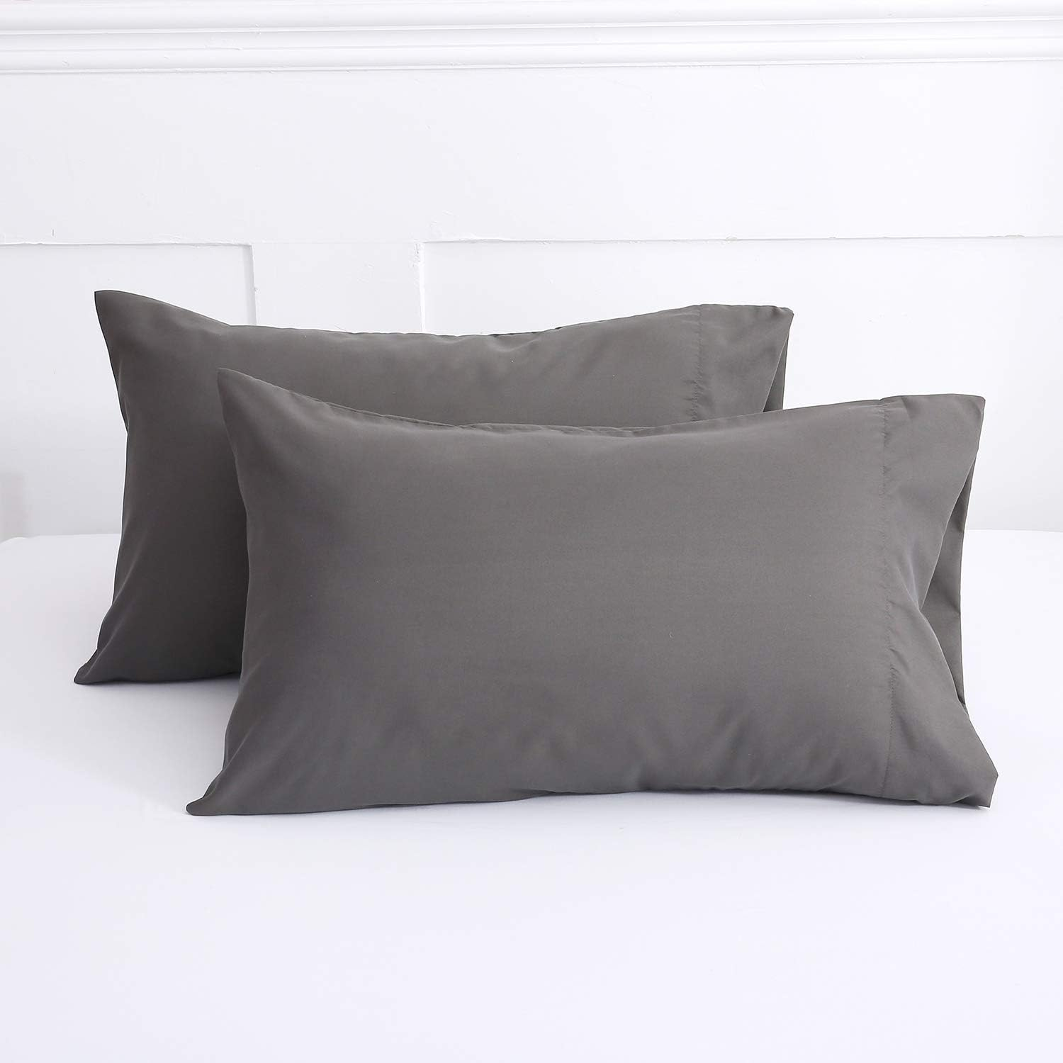 Pillow Cases Queen, 2 Pack Dark Gray Microfiber Pillow Case with 2000 Thread Count, Breathable and Super Soft Pillowcase Queen Size
